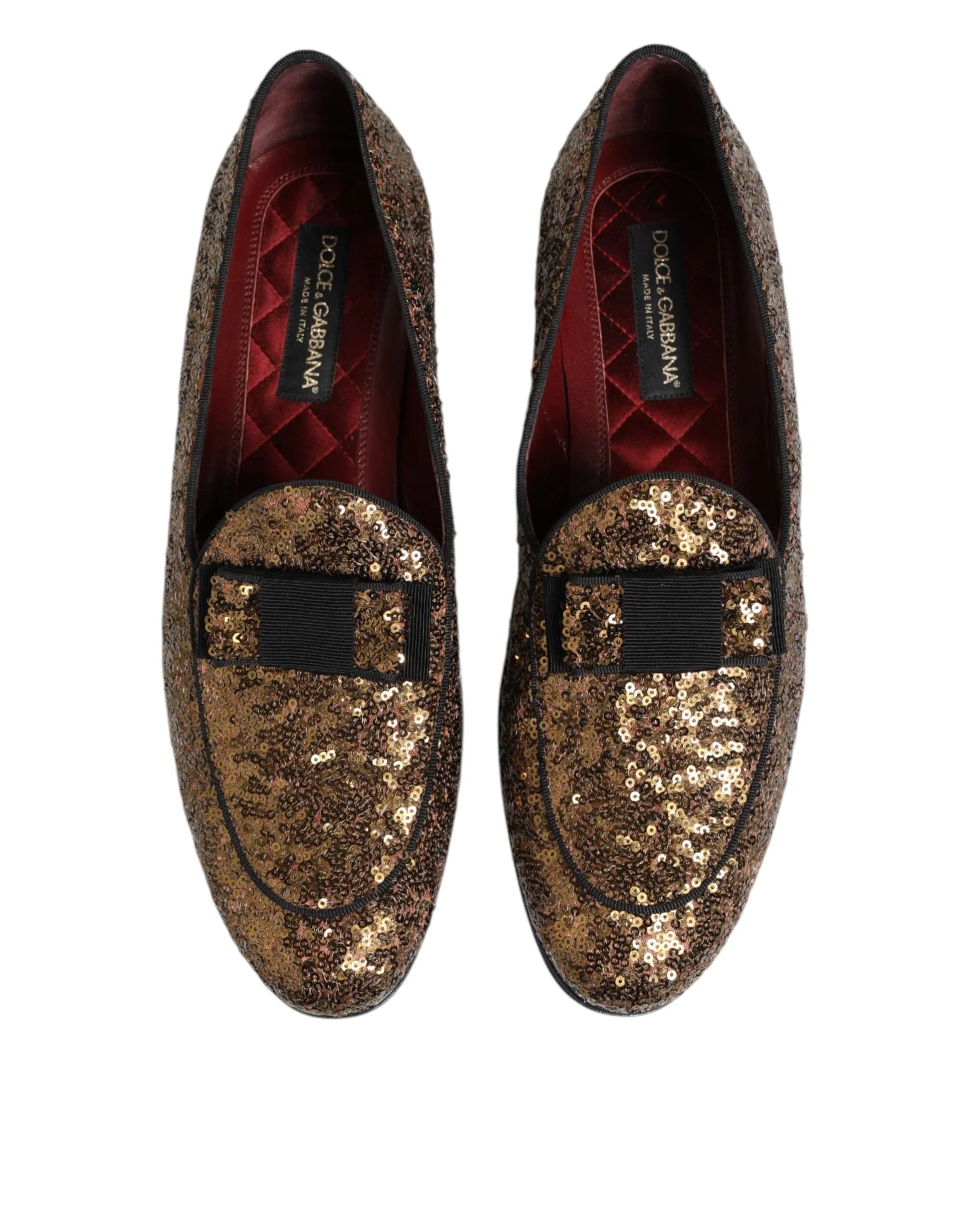 Dolce & Gabbana Gold Sequined Slip On Loafers Men Dress Shoes - EU44/US11 - Flats