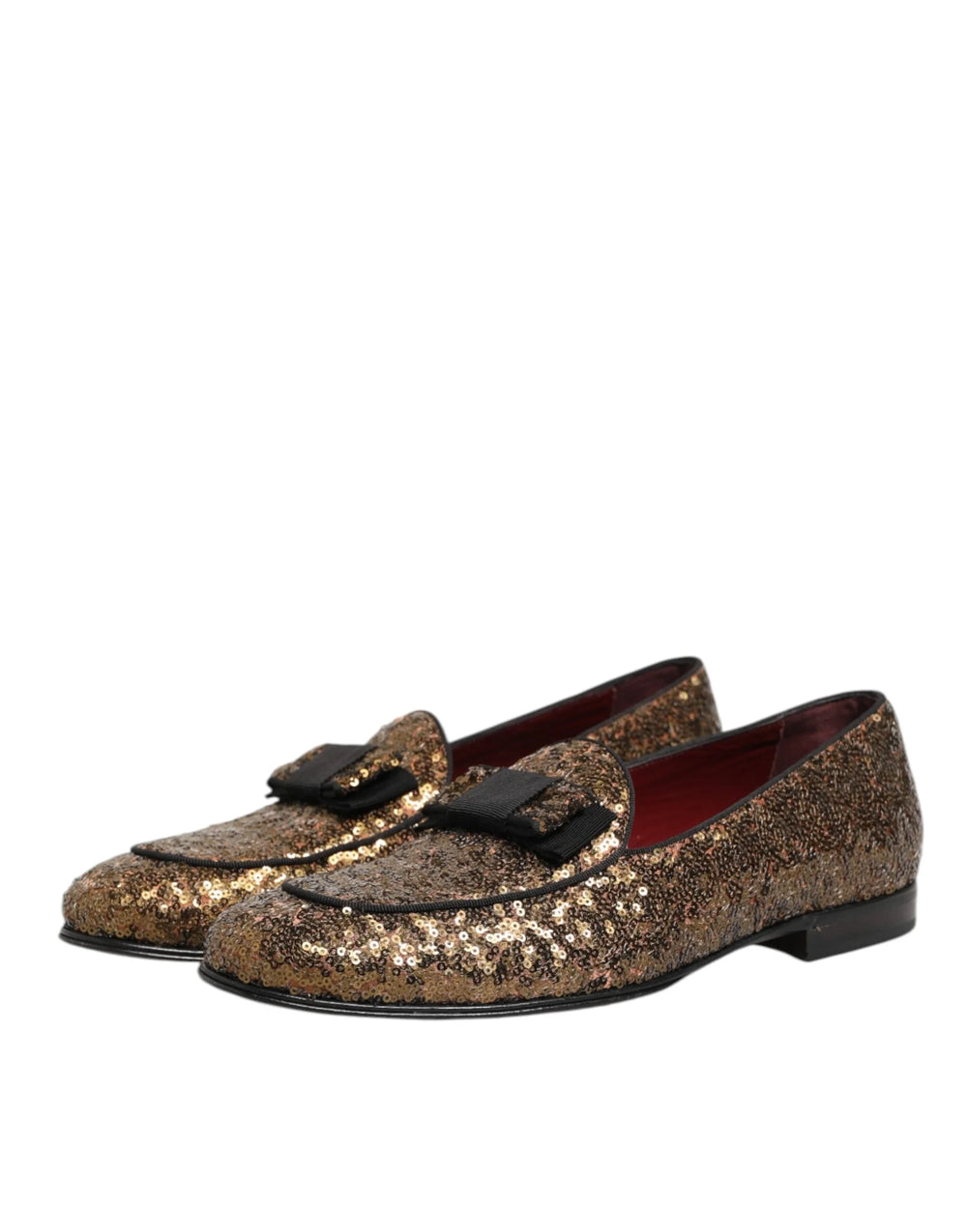 Dolce & Gabbana Gold Sequined Slip On Loafers Men Dress Shoes - EU44/US11 - Flats
