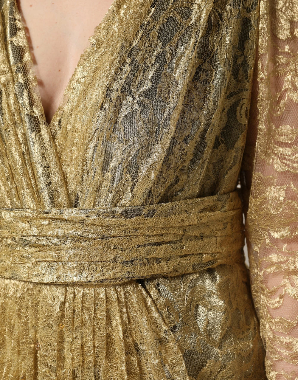 Dolce & Gabbana Gold Sheer Lace Crystal Embellished Dress - IT50|3XL