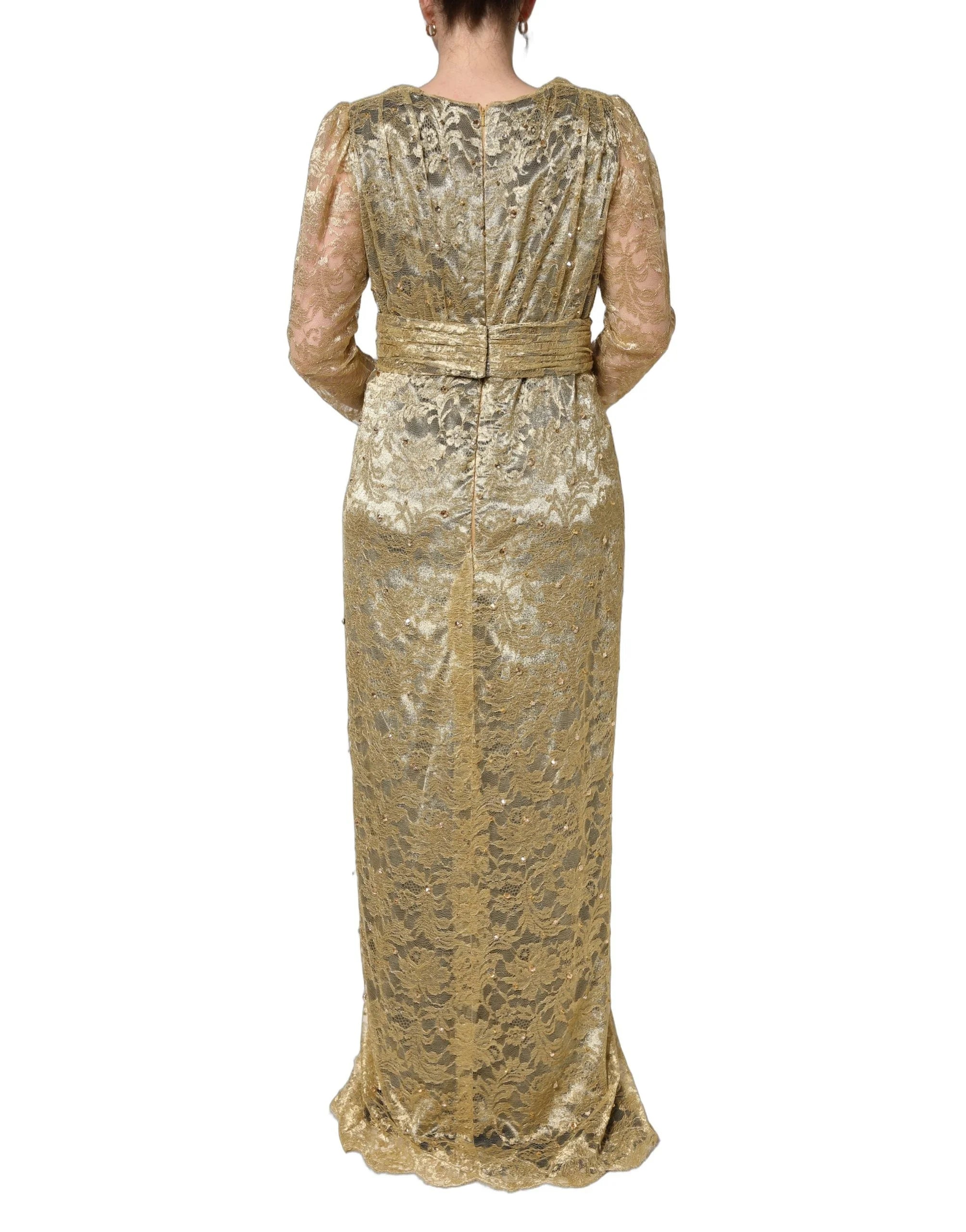 Dolce & Gabbana Gold Sheer Lace Crystal Embellished Dress - IT50|3XL