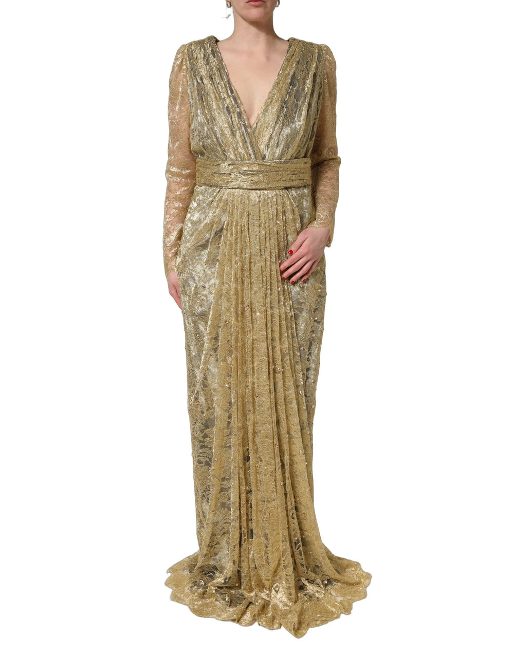 Dolce & Gabbana Gold Sheer Lace Crystal Embellished Dress - IT50|3XL