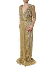 Dolce & Gabbana Gold Sheer Lace Crystal Embellished Dress - IT50|3XL