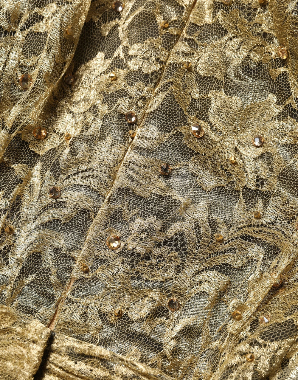 Dolce & Gabbana Gold Sheer Lace Crystal Embellished Dress - IT50|3XL