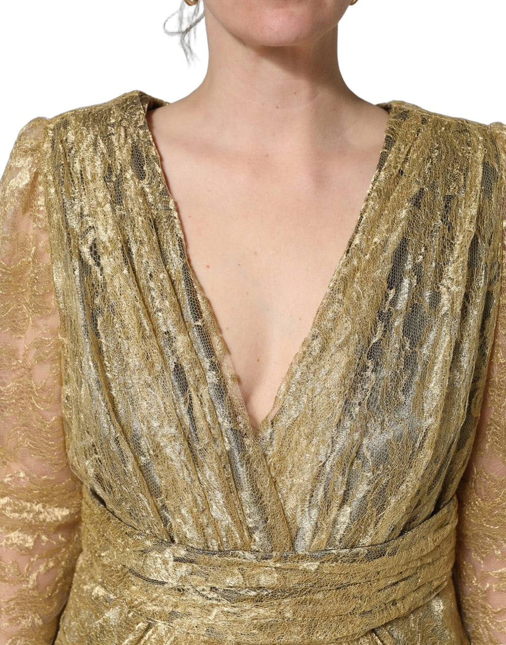 Dolce & Gabbana Gold Sheer Lace Crystal Embellished Dress - IT50|3XL
