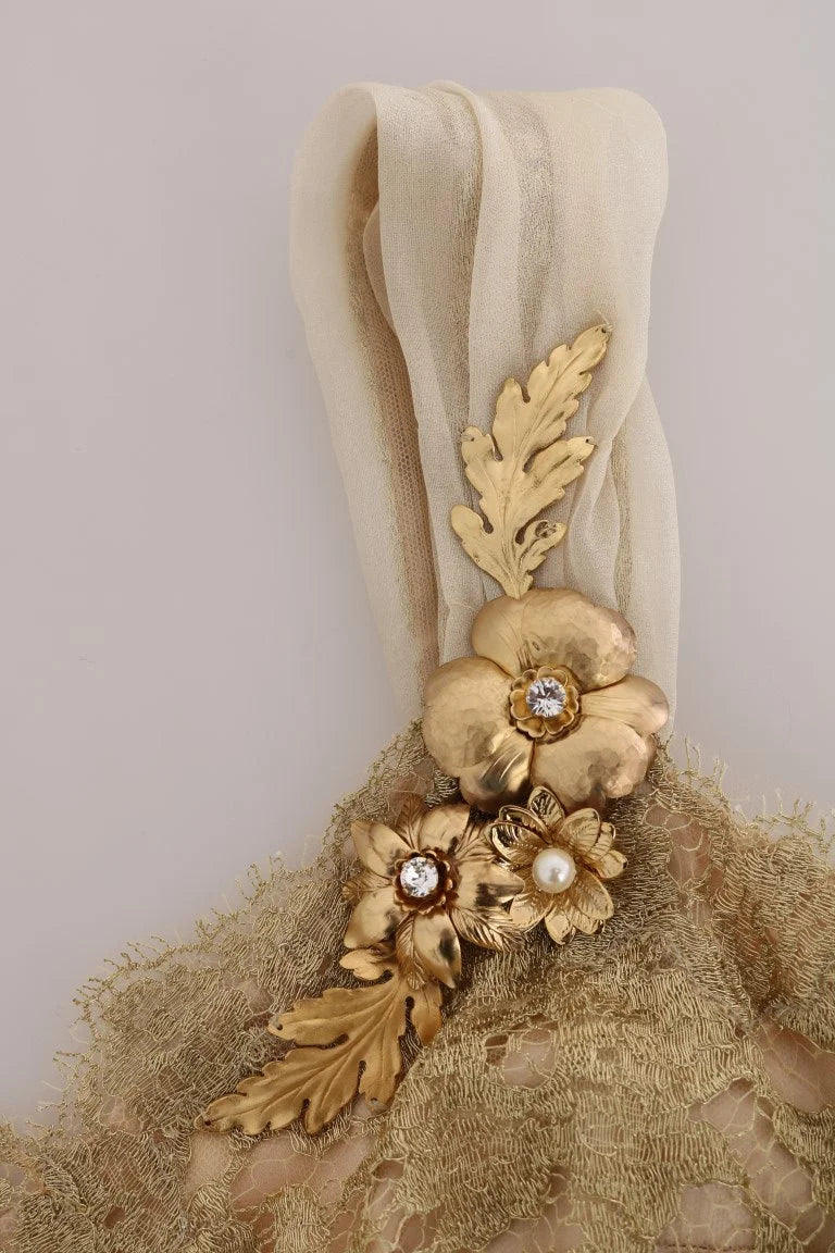 Dolce & Gabbana Gold Silk Crystal Embellished Dress - IT44|L - Dresses