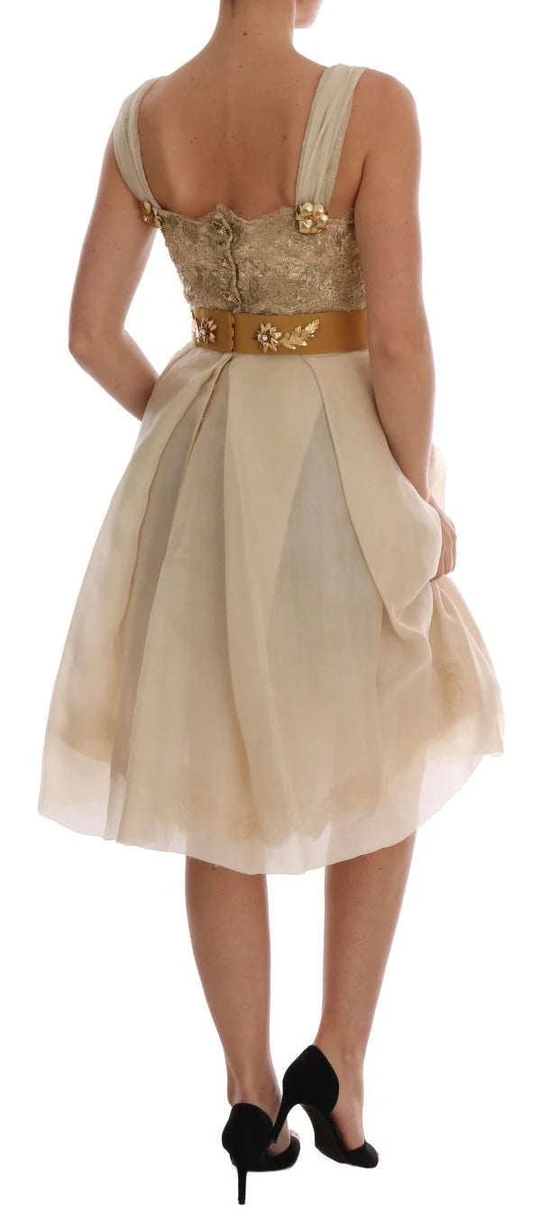 Dolce & Gabbana Gold Silk Crystal Embellished Dress - IT44|L - Dresses