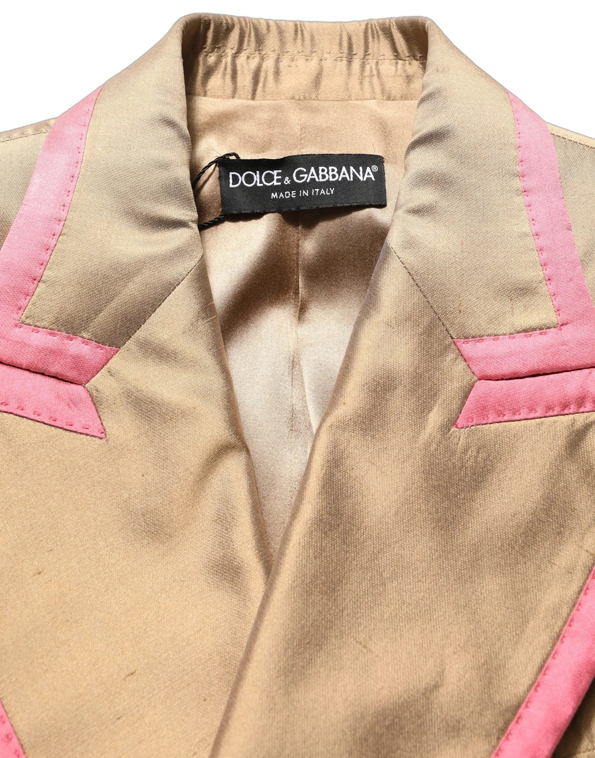 Dolce & Gabbana Gold Silk Double Breasted Coat Blazer Jacket - IT40|S