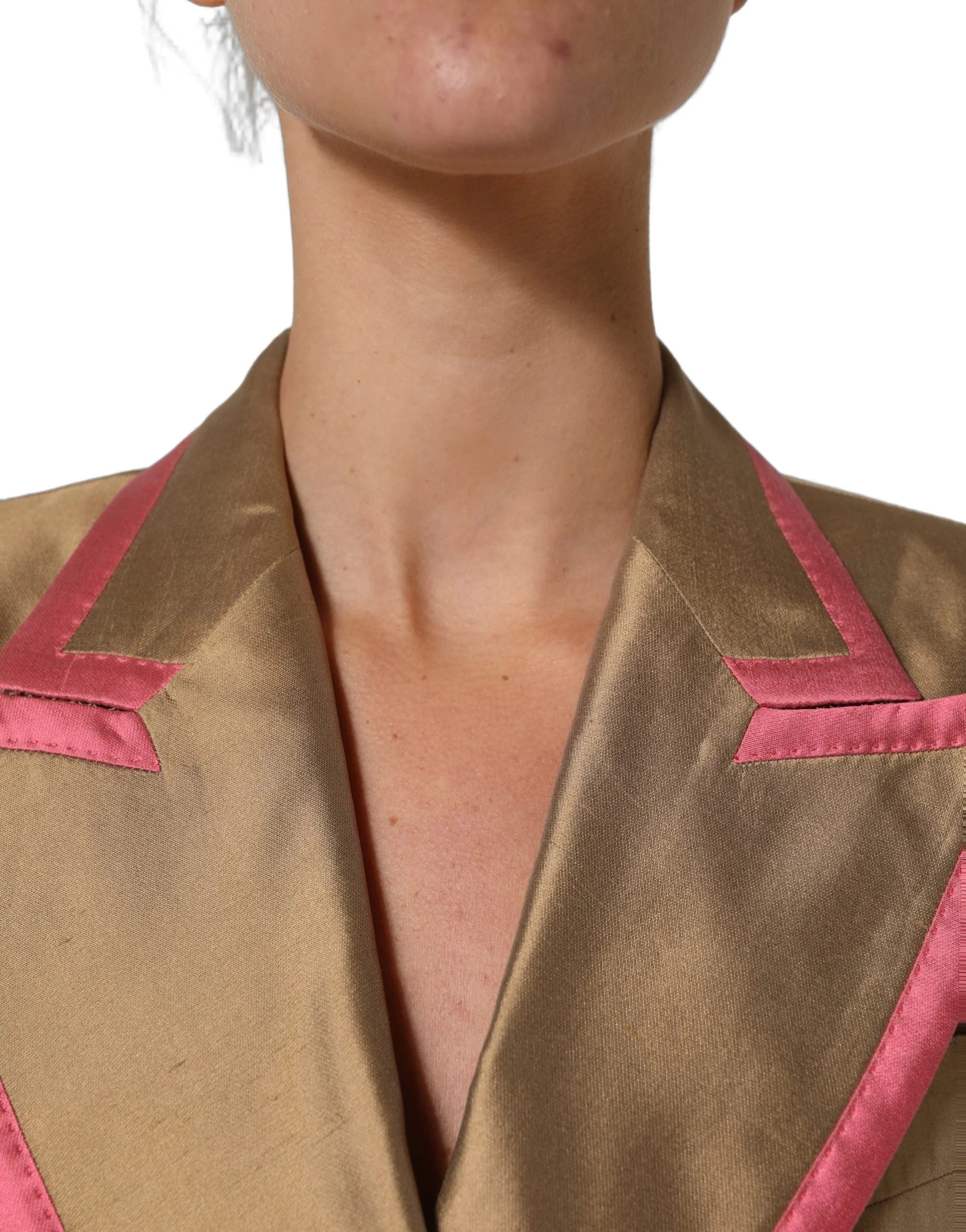 Dolce & Gabbana Gold Silk Double Breasted Coat Blazer Jacket - IT40|S