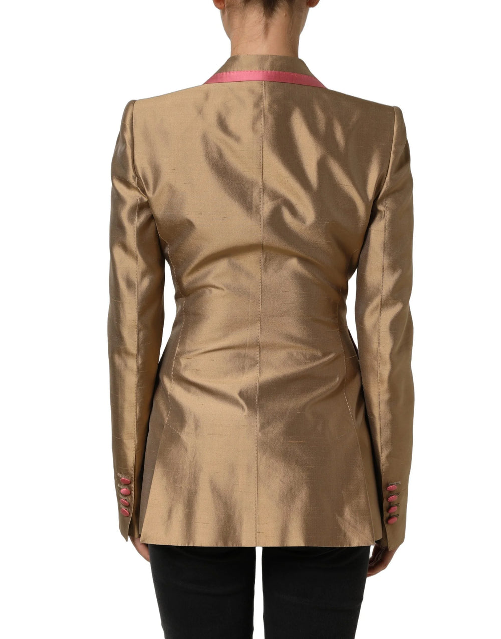 Dolce & Gabbana Gold Silk Double Breasted Coat Blazer Jacket - IT40|S