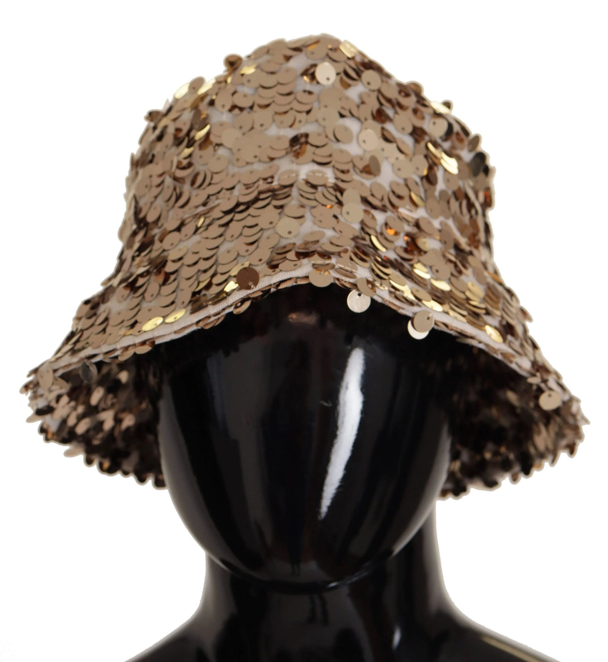 Dolce & Gabbana Gold Silk Sequin Embellished Designer Brim Bucket Hat - Bucket Hats