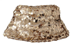 Dolce & Gabbana Gold Silk Sequin Embellished Designer Brim Bucket Hat - Bucket Hats