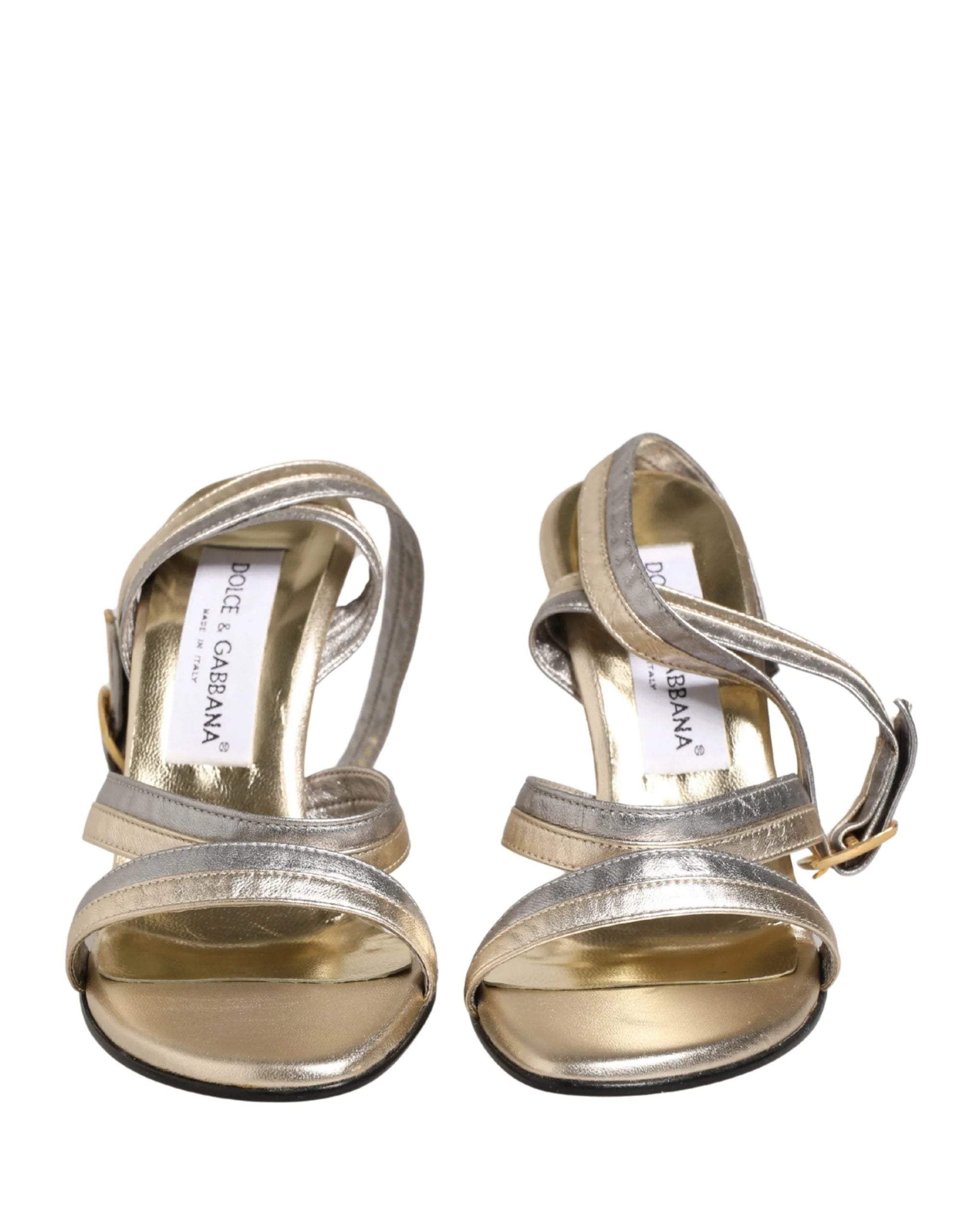 Dolce & Gabbana Guld Silver Läder Wedge Heels Sandaler Skor - EU39/US8.5