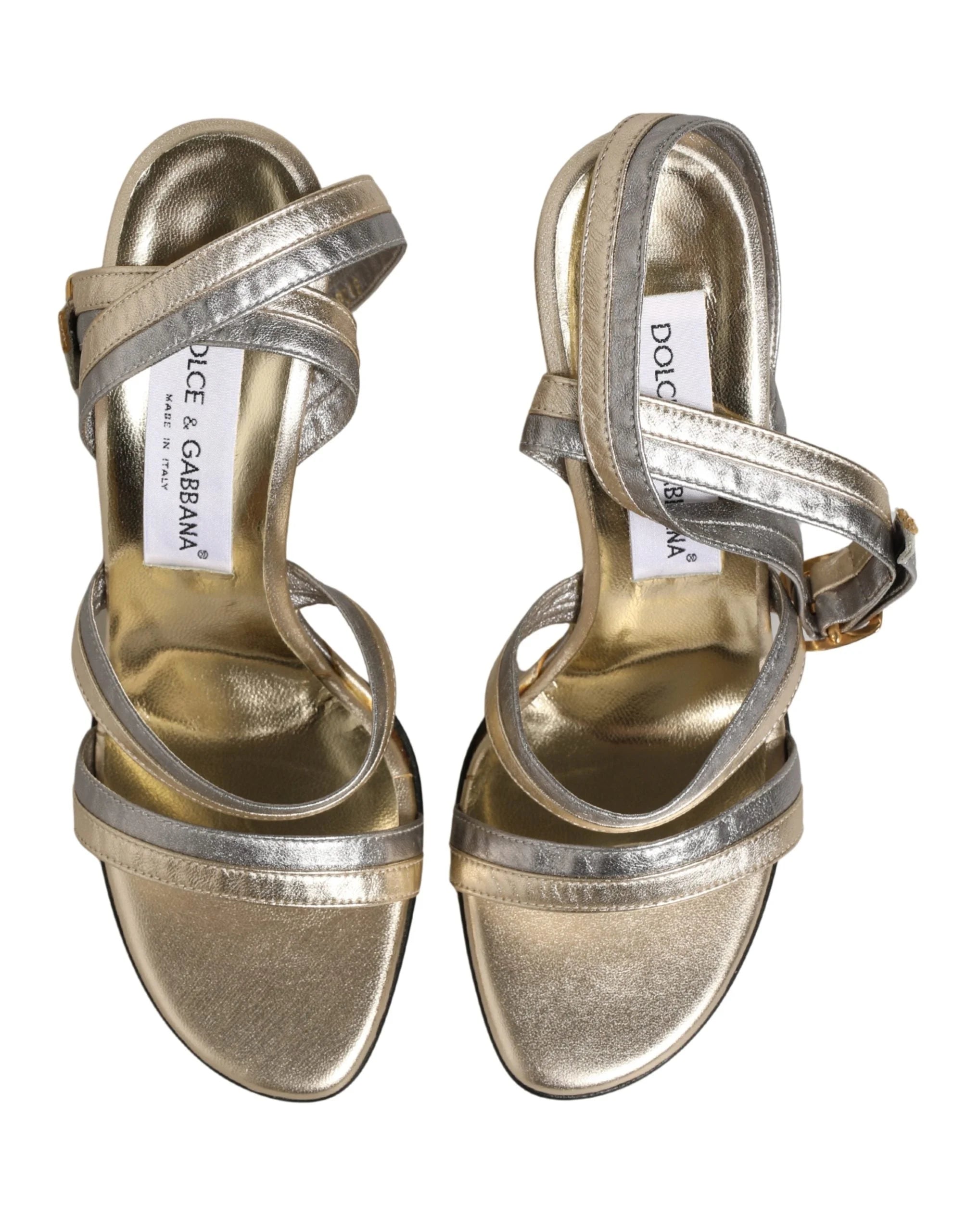 Dolce & Gabbana Guld Silver Läder Wedge Heels Sandaler Skor - EU39/US8.5