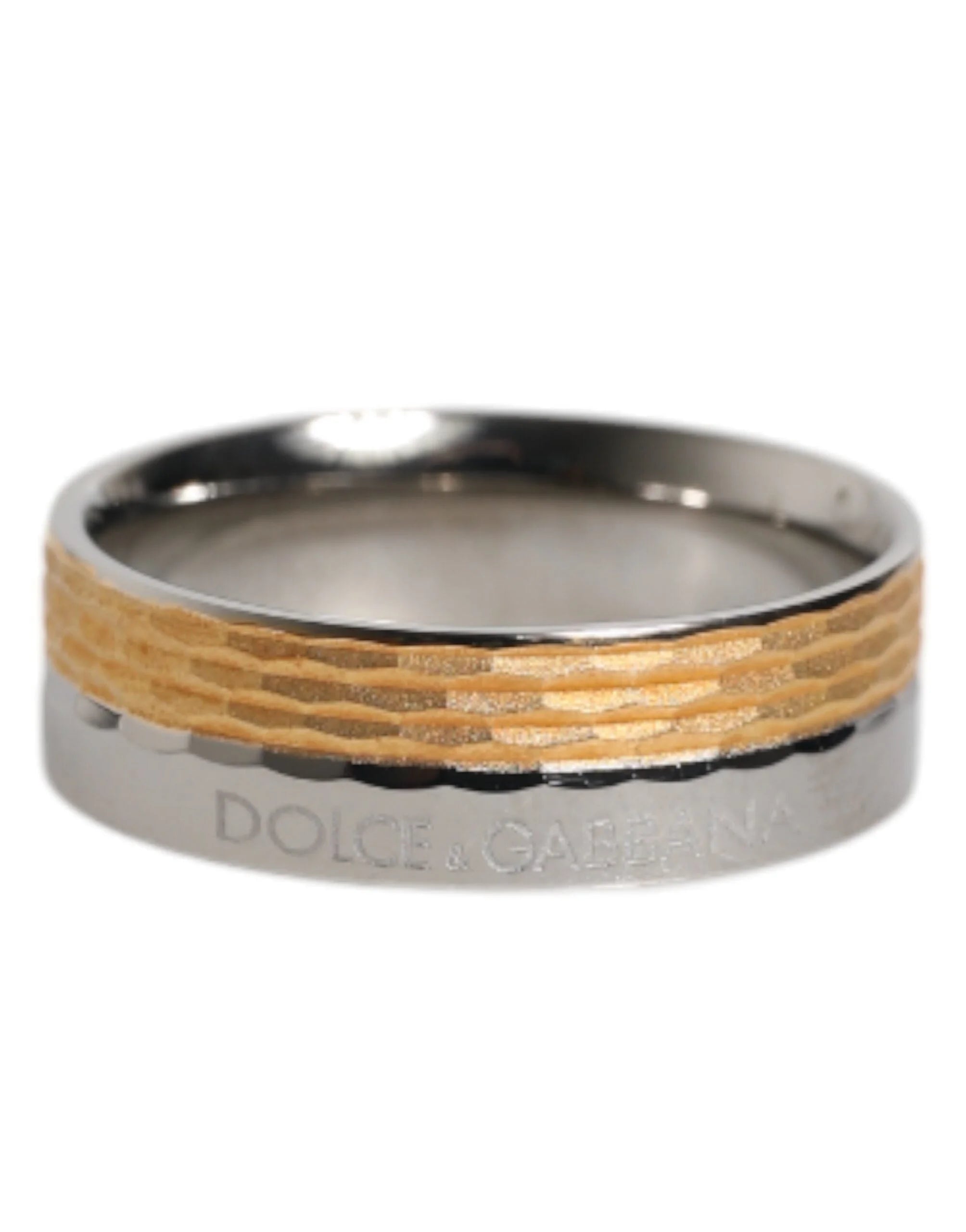Dolce & Gabbana Gold Silver Tone Real Brass DG Logo Ring - EU56 | US8