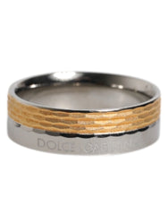 Dolce & Gabbana Gold Silver Tone Real Brass DG Logo Ring - EU56 | US8