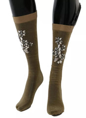 Dolce & Gabbana Gold Stretch Floral Clear Crystal Stocking Socks - Hosiery