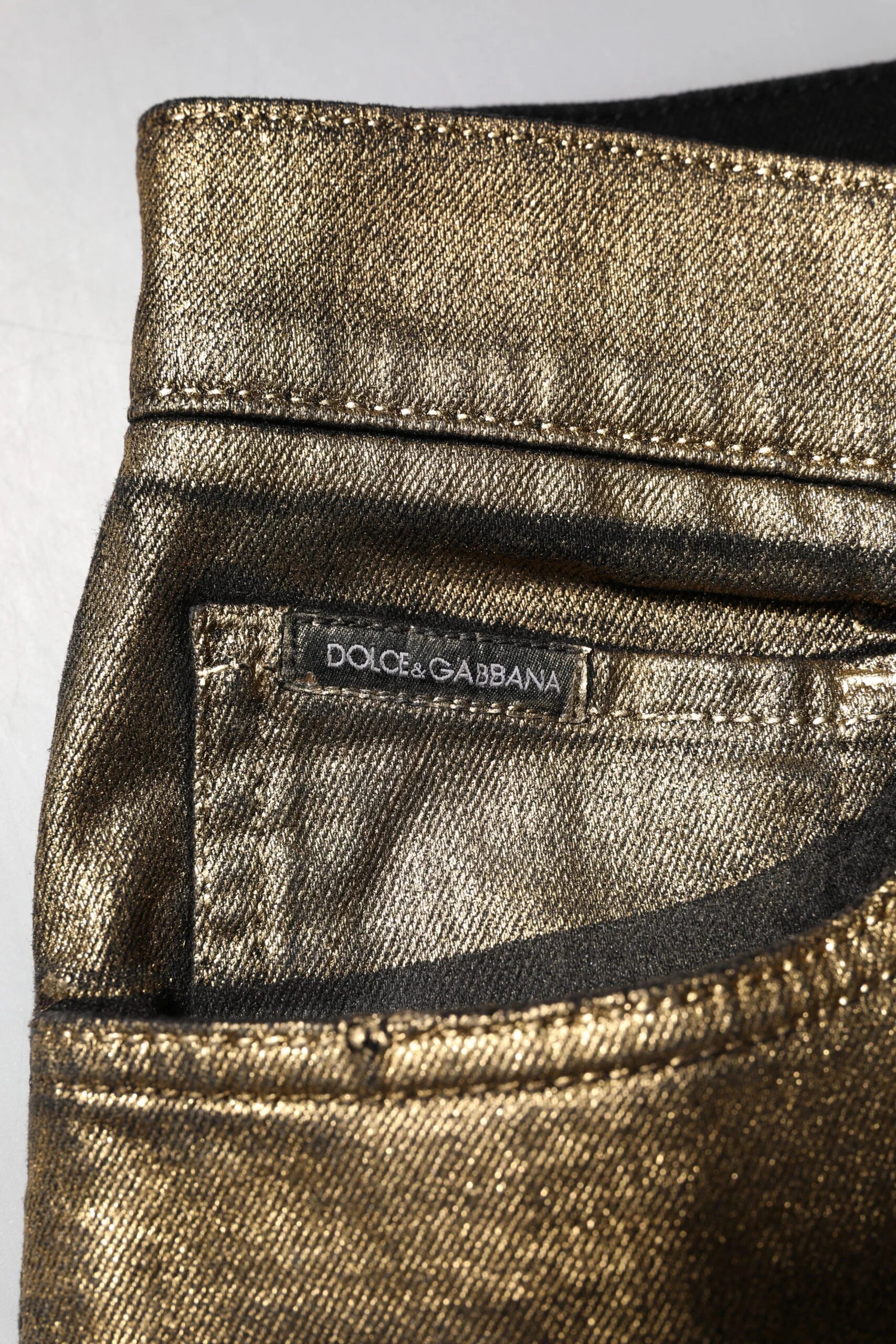 Dolce & Gabbana Gold Tattered Cotton Stretch Slim Denim Jeans - IT48 | M