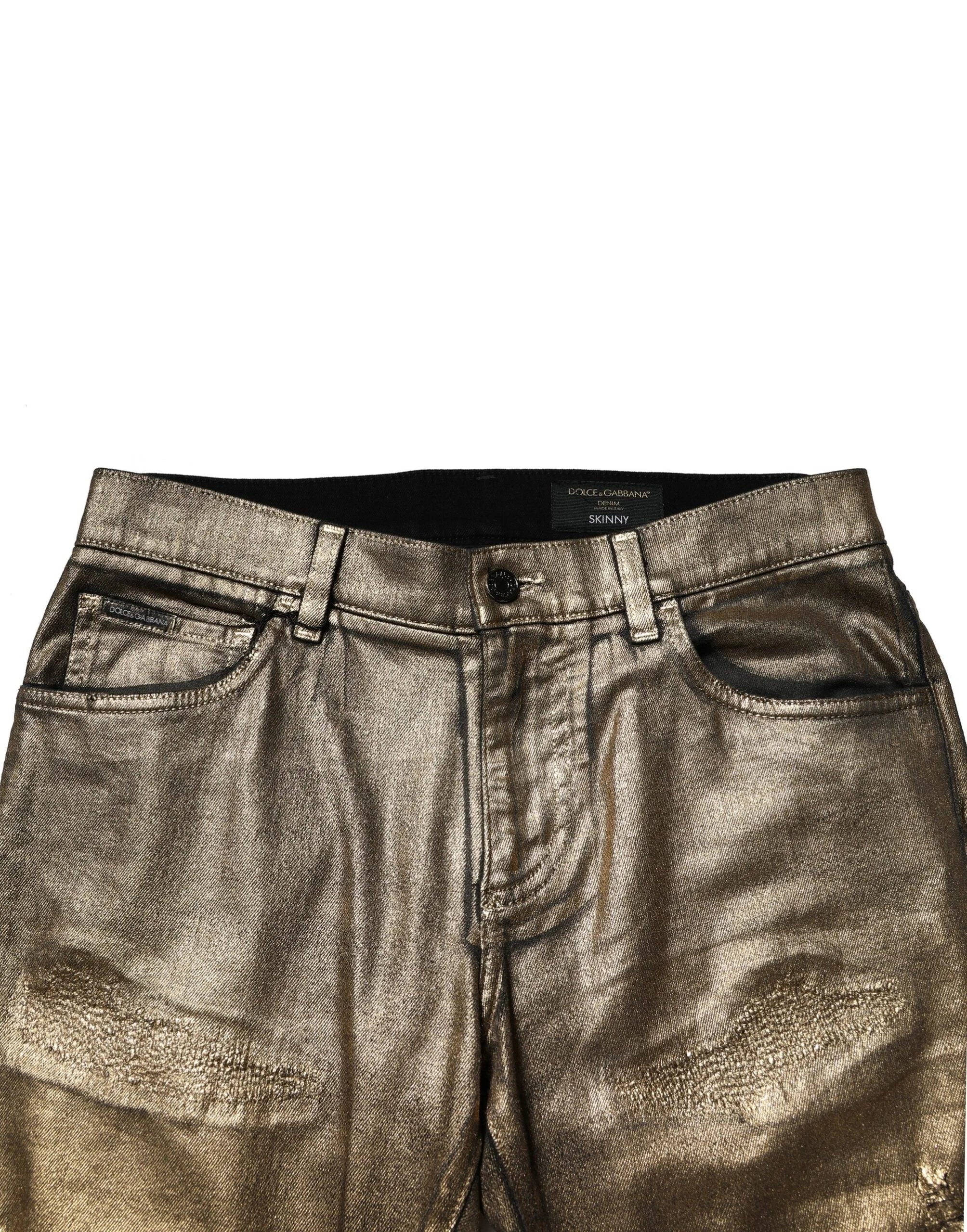 Dolce & Gabbana Gold Tattered Cotton Stretch Slim Denim Jeans - IT48 | M