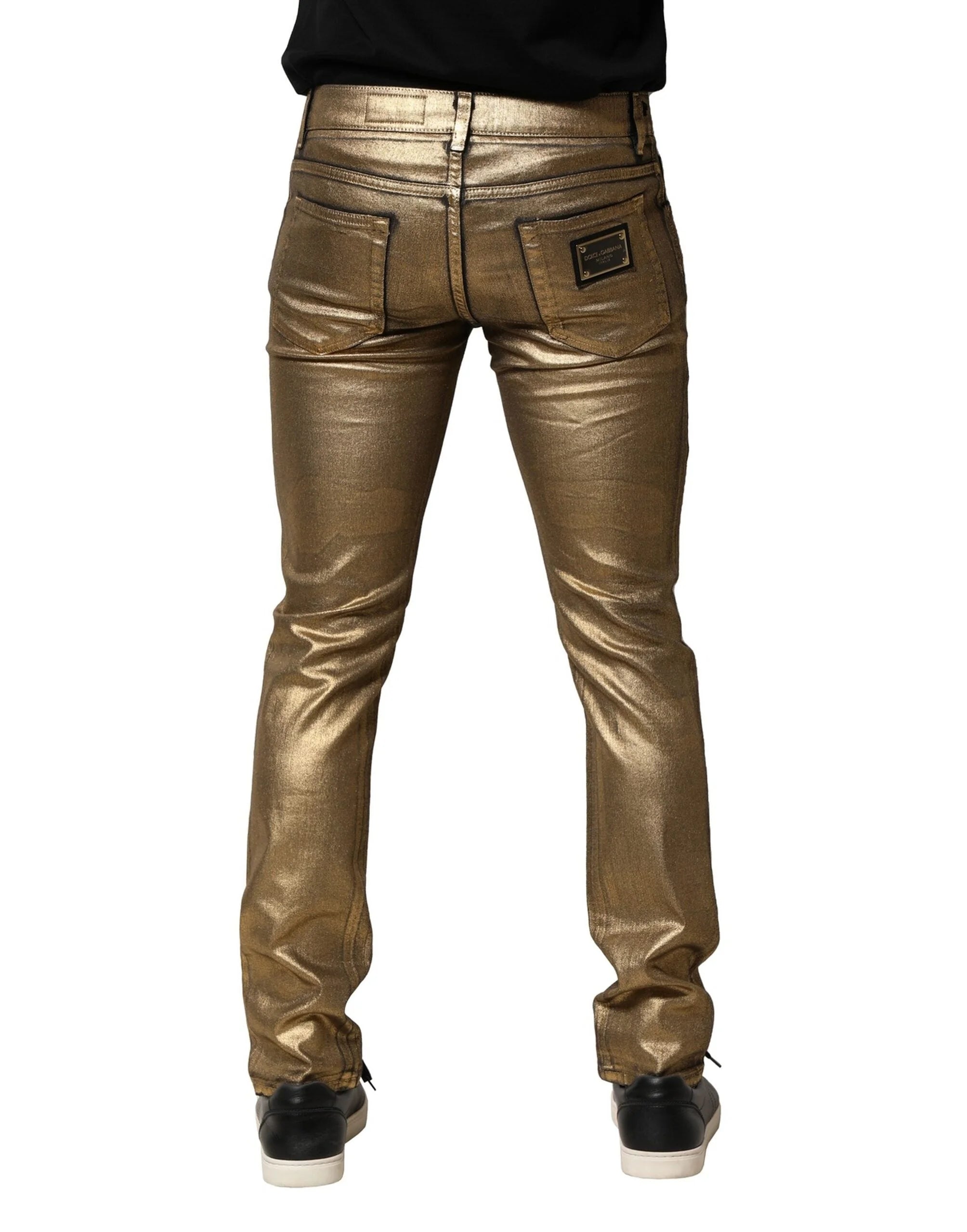 Dolce & Gabbana Gold Tattered Cotton Stretch Slim Denim Jeans - IT48 | M