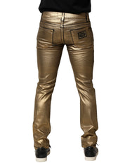 Dolce & Gabbana Gold Tattered Cotton Stretch Slim Denim Jeans - IT48 | M