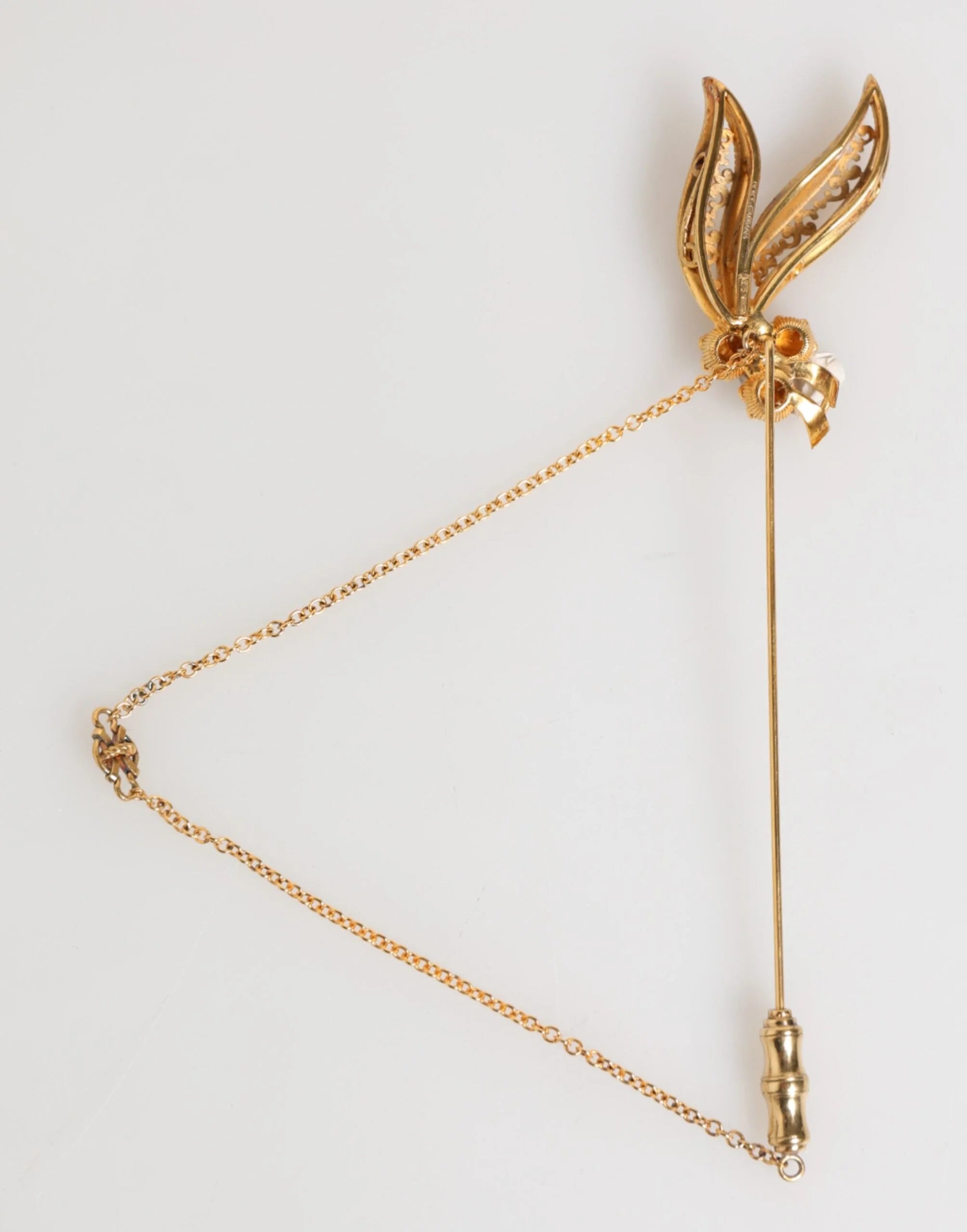 Dolce & Gabbana Gold Tone 925 Sterling Silver Crystal Chain Pin Brooch - Brooches & Lapel Pins