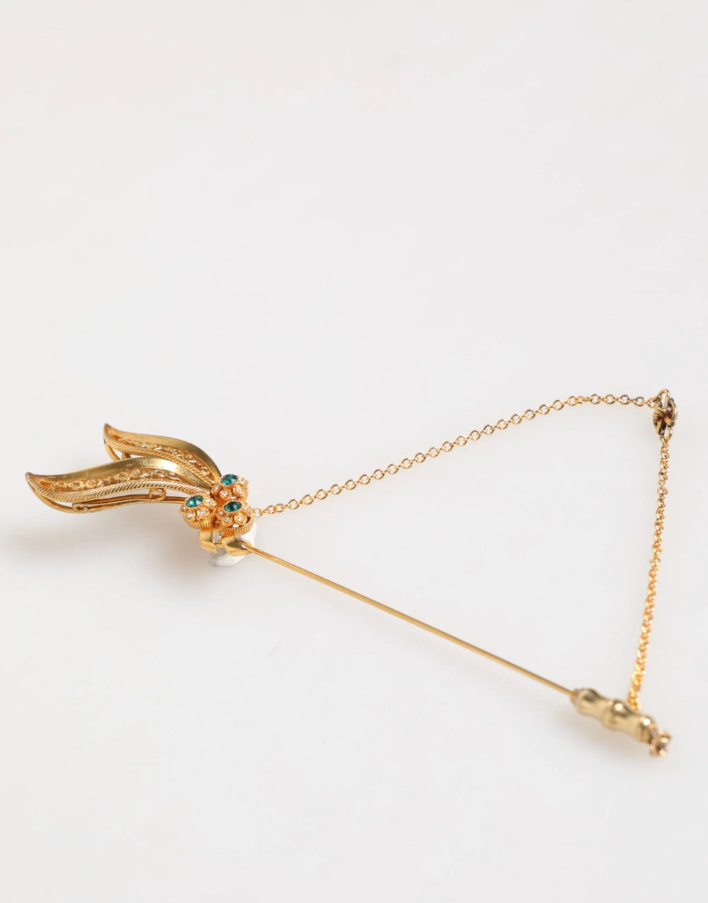 Dolce & Gabbana Gold Tone 925 Sterling Silver Crystal Chain Pin Brooch - Brooches & Lapel Pins