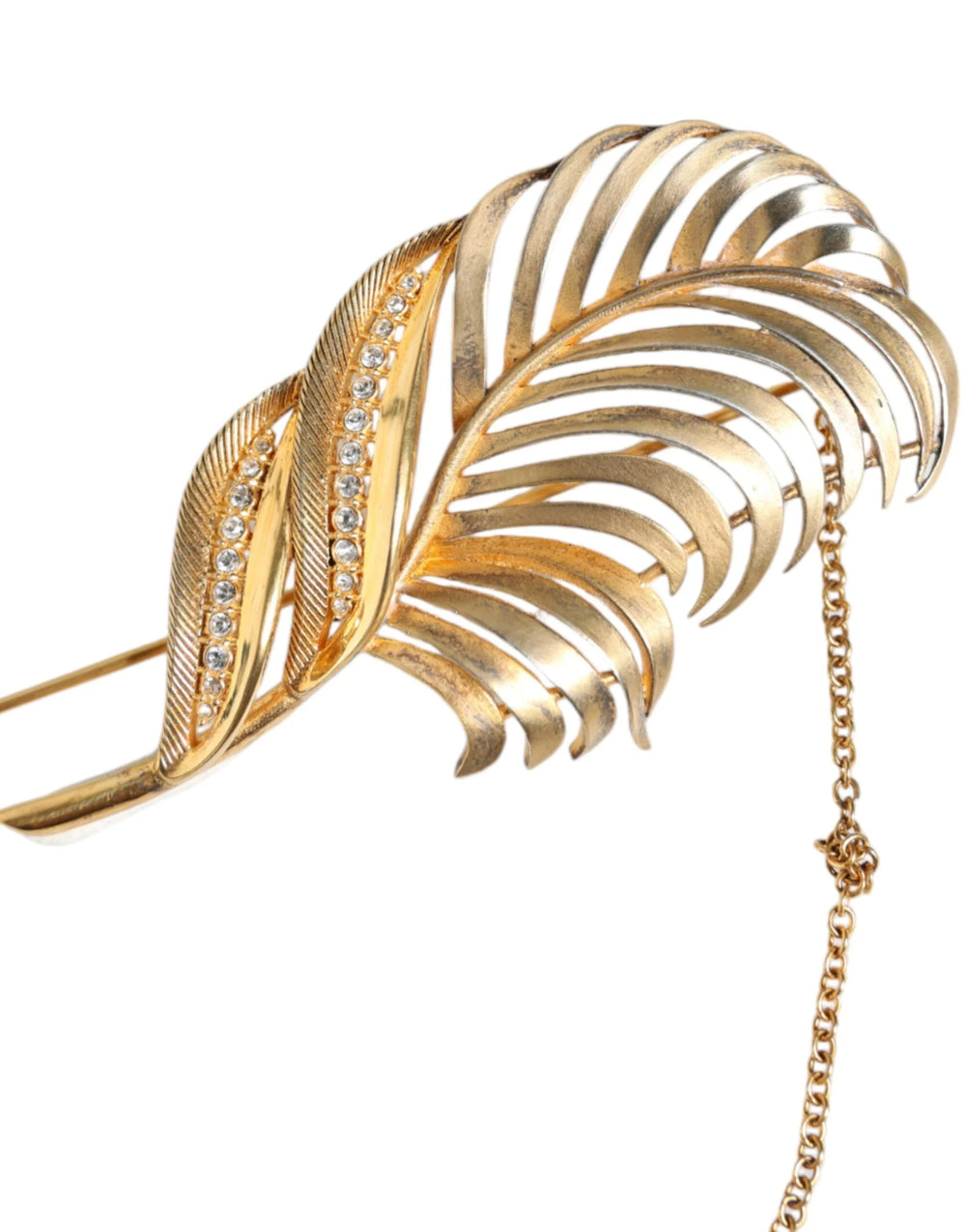 Dolce & Gabbana Gold Tone 925 Sterling Silver Leaf Crystal Chain Brooch - Brooches & Lapel Pins