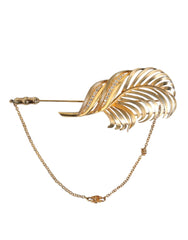 Dolce & Gabbana Gold Tone 925 Sterling Silver Leaf Crystal Chain Brooch - Brooches & Lapel Pins