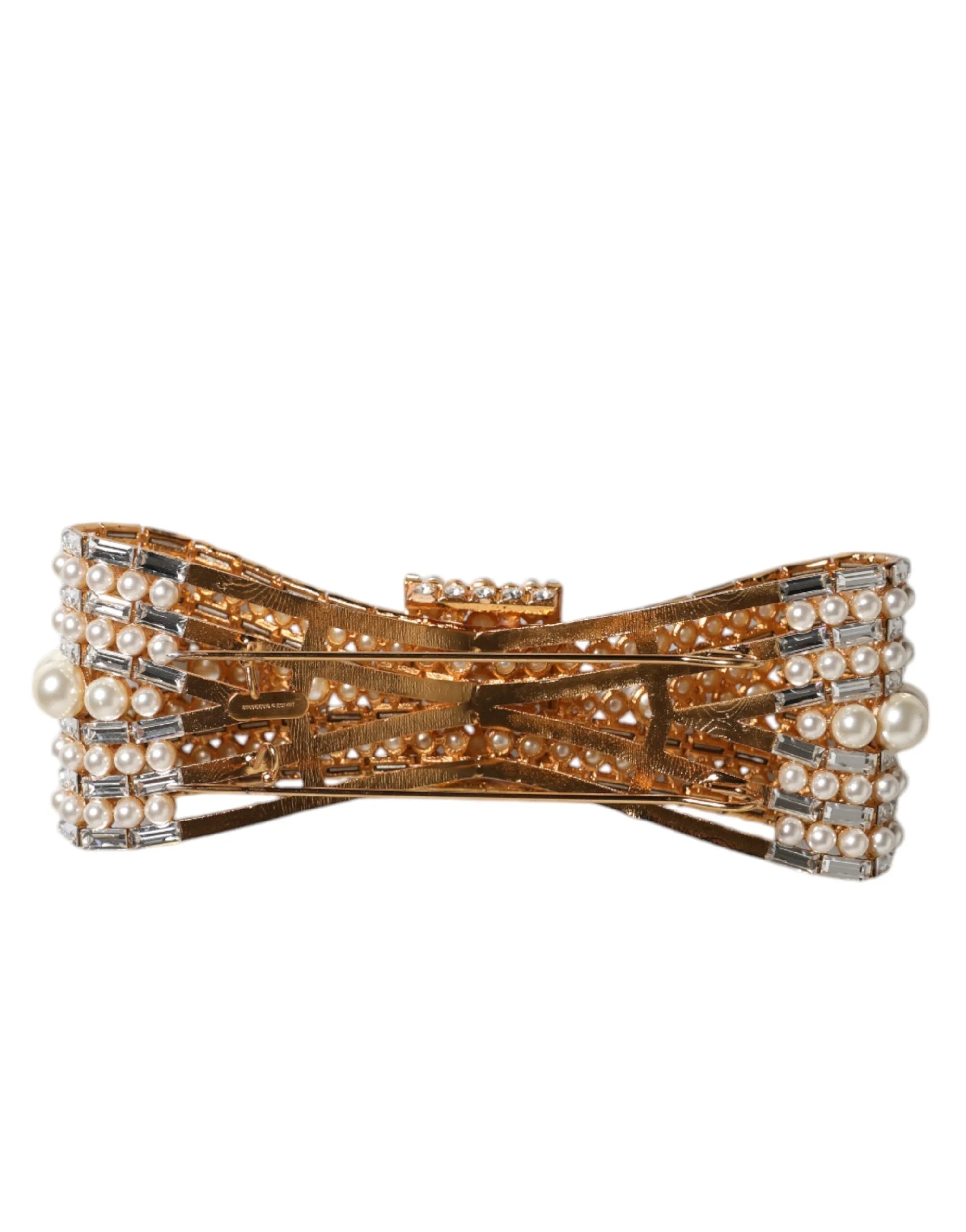 Dolce & Gabbana Gold Tone Brass Bow Crystal FauxPearl Embellished Brooch - Brooches & Lapel Pins