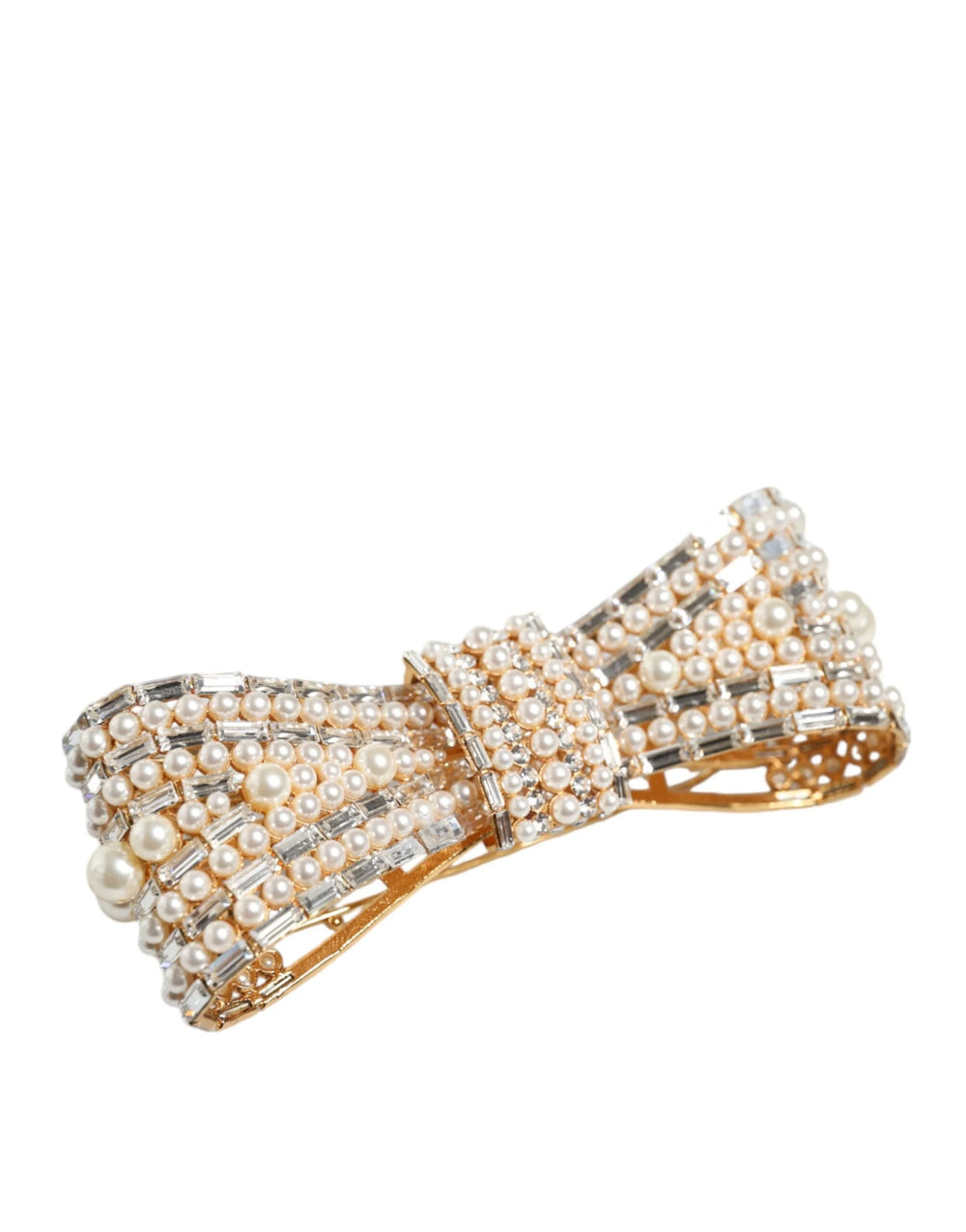 Dolce & Gabbana Gold Tone Brass Bow Crystal FauxPearl Embellished Brooch - Brooches & Lapel Pins