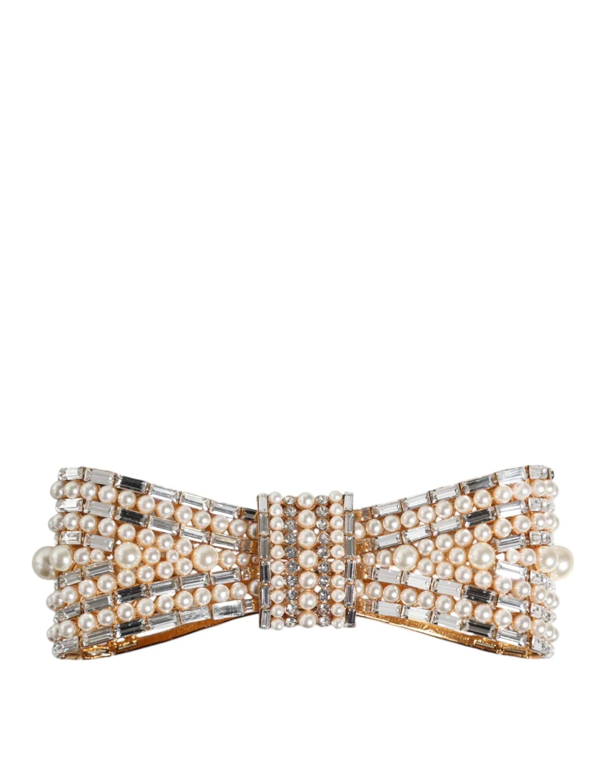 Dolce & Gabbana Gold Tone Brass Bow Crystal FauxPearl Embellished Brooch - Brooches & Lapel Pins