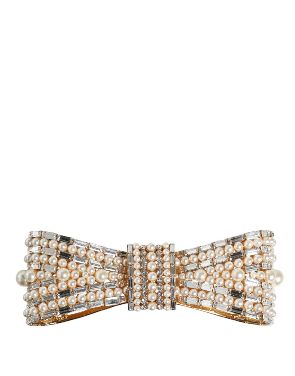 Dolce & Gabbana Gold Tone Brass Bow Crystal FauxPearl Embellished Brooch - Brooches & Lapel Pins