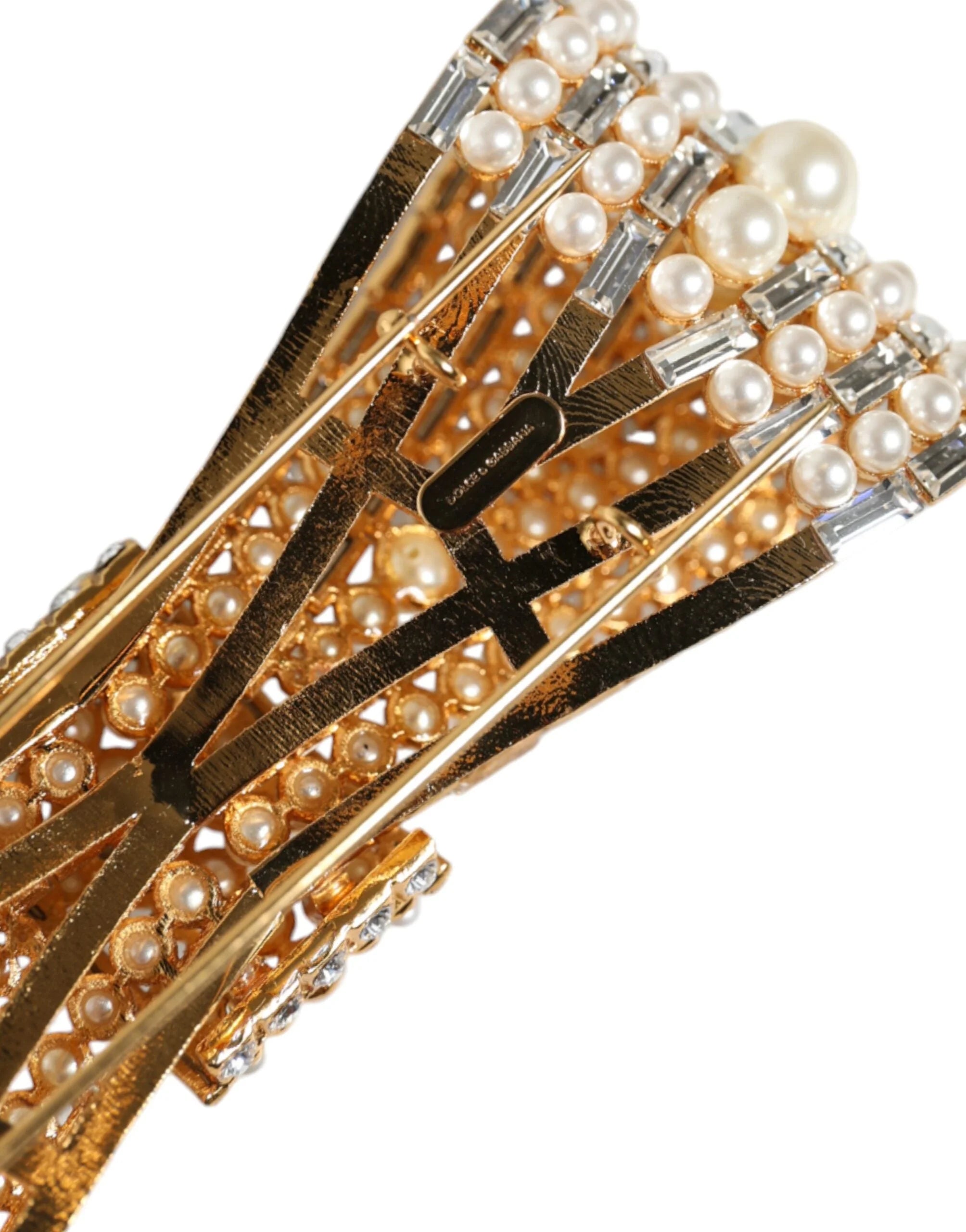 Dolce & Gabbana Gold Tone Brass Bow Crystal FauxPearl Embellished Brooch - Brooches & Lapel Pins