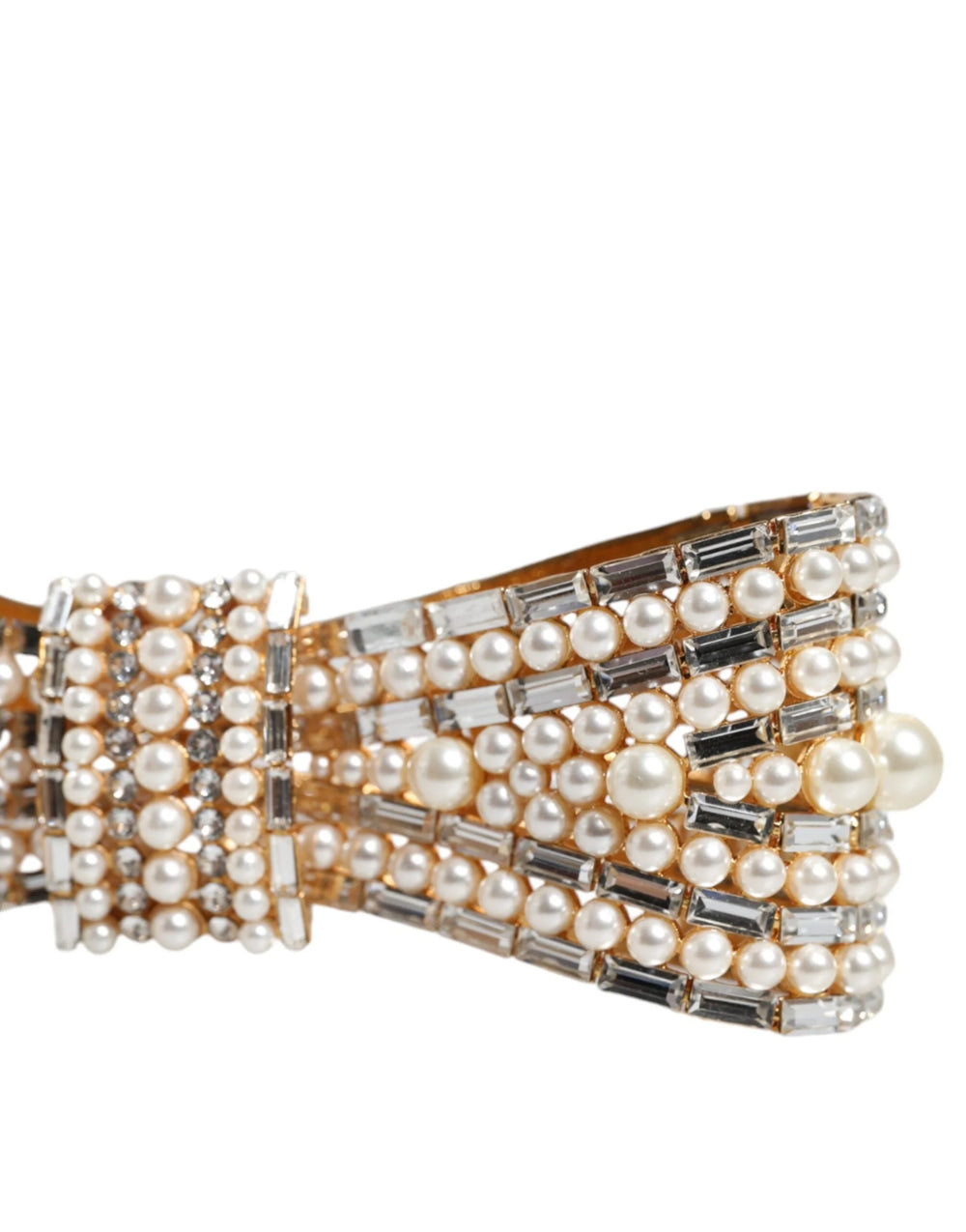 Dolce & Gabbana Gold Tone Brass Bow Crystal FauxPearl Embellished Brooch - Brooches & Lapel Pins