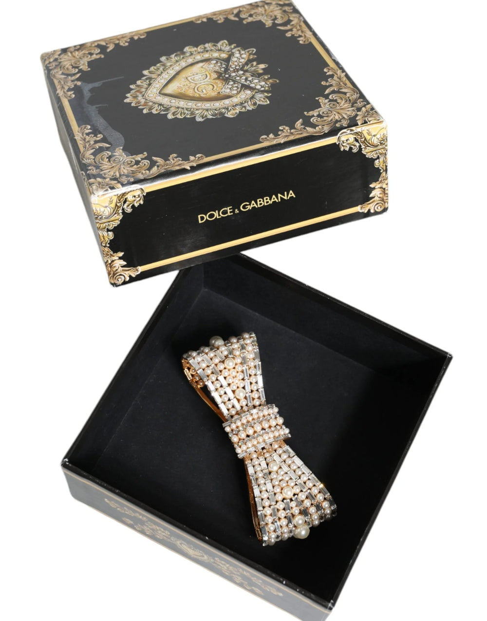 Dolce & Gabbana Gold Tone Brass Bow Crystal FauxPearl Embellished Brooch - Brooches & Lapel Pins