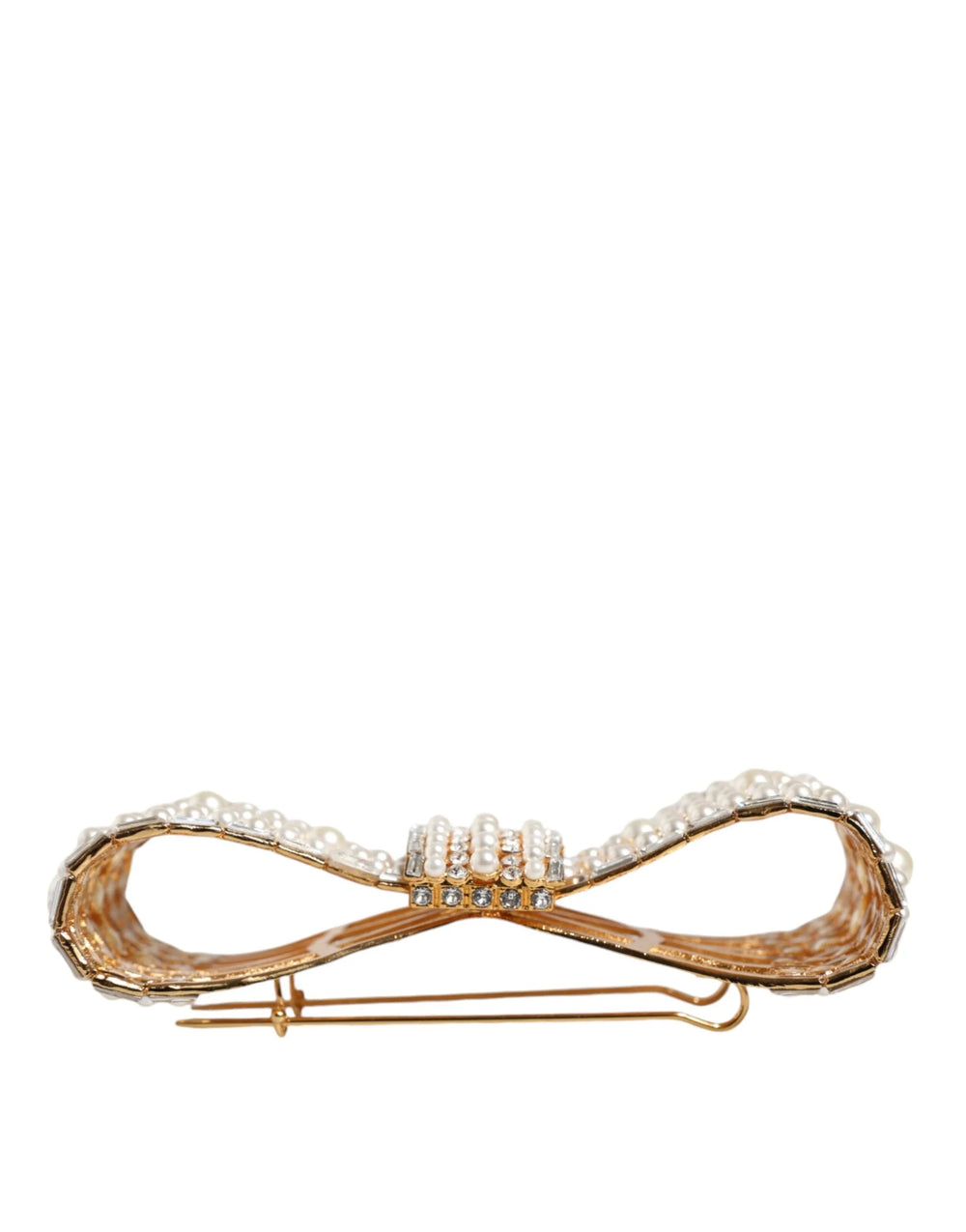 Dolce & Gabbana Gold Tone Brass Bow Crystal FauxPearl Embellished Brooch - Brooches & Lapel Pins