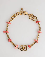 Dolce & Gabbana Gold Tone Brass Chain Link Resin Beaded DG Logo Bracelet