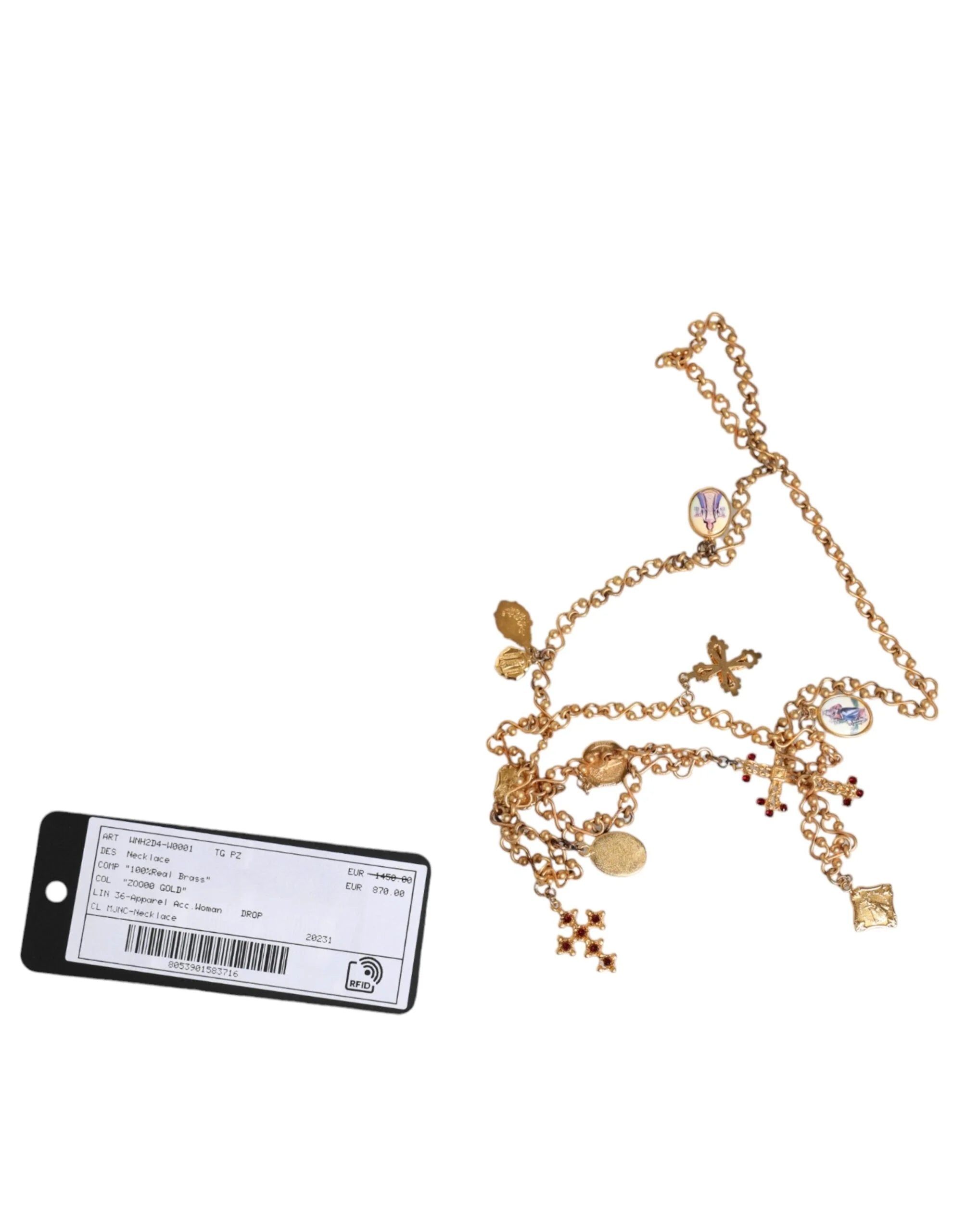 Dolce & Gabbana Gold Tone Brass Chain Religious Cross Pendant Necklace - Necklaces