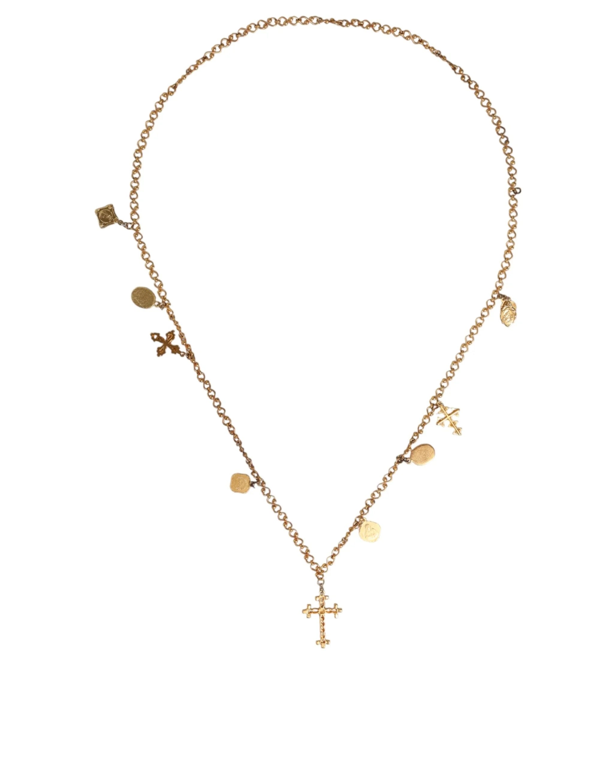 Dolce & Gabbana Gold Tone Brass Chain Religious Cross Pendant Necklace - Necklaces