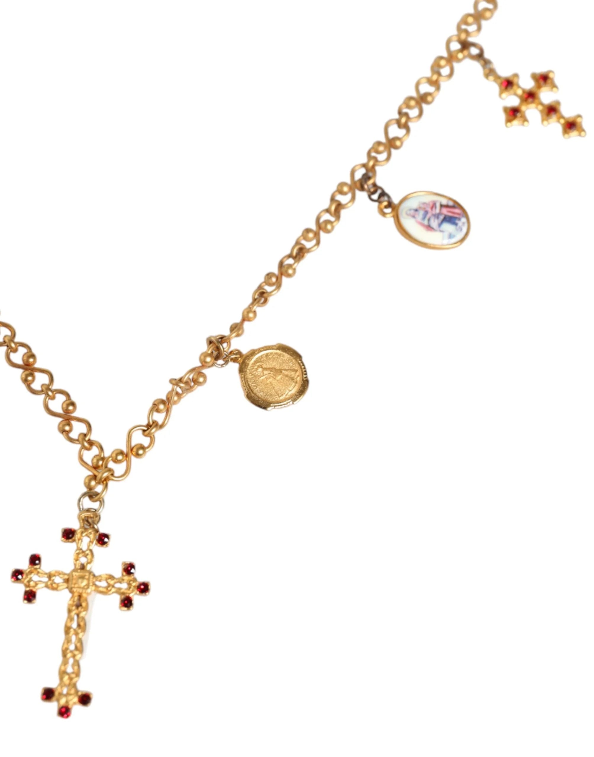 Dolce & Gabbana Gold Tone Brass Chain Religious Cross Pendant Necklace - Necklaces