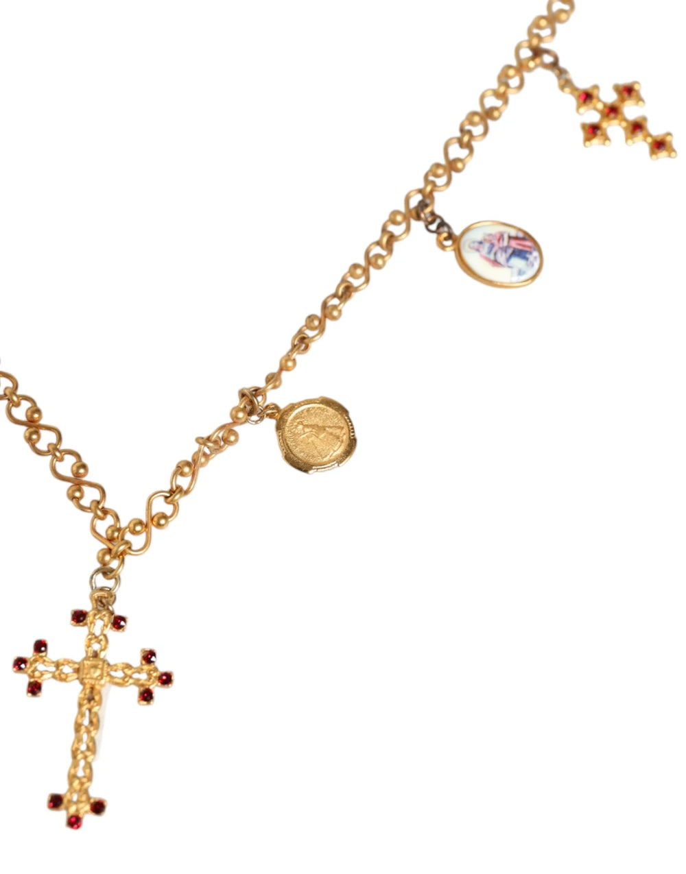Dolce & Gabbana Gold Tone Brass Chain Religious Cross Pendant Necklace - Necklaces