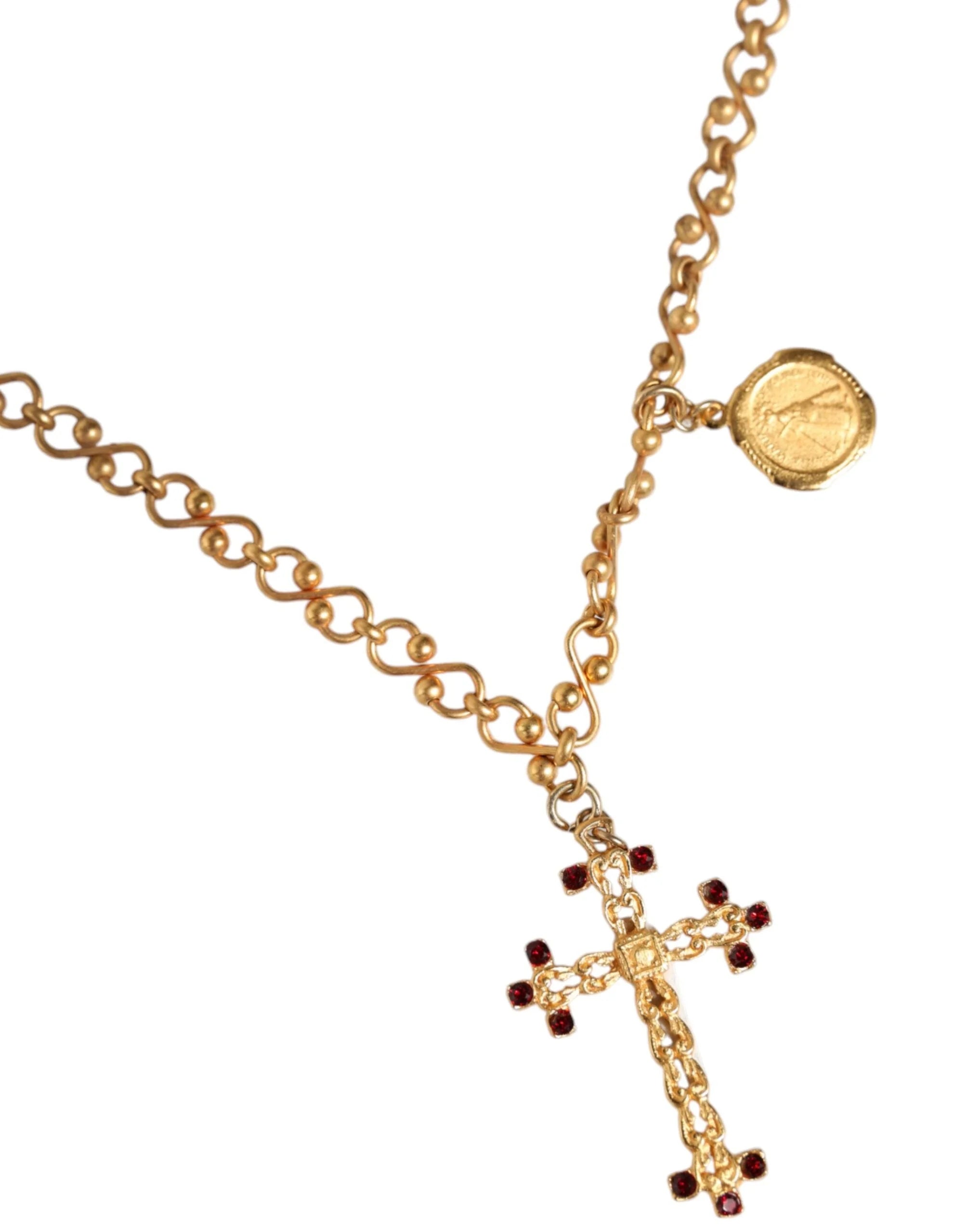 Dolce & Gabbana Gold Tone Brass Chain Religious Cross Pendant Necklace - Necklaces