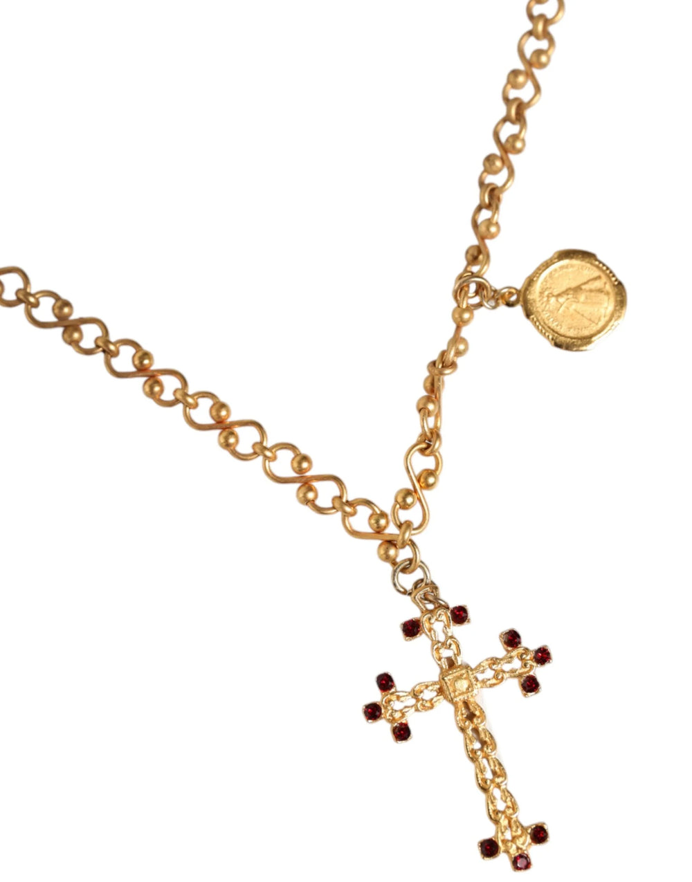 Dolce & Gabbana Gold Tone Brass Chain Religious Cross Pendant Necklace - Necklaces