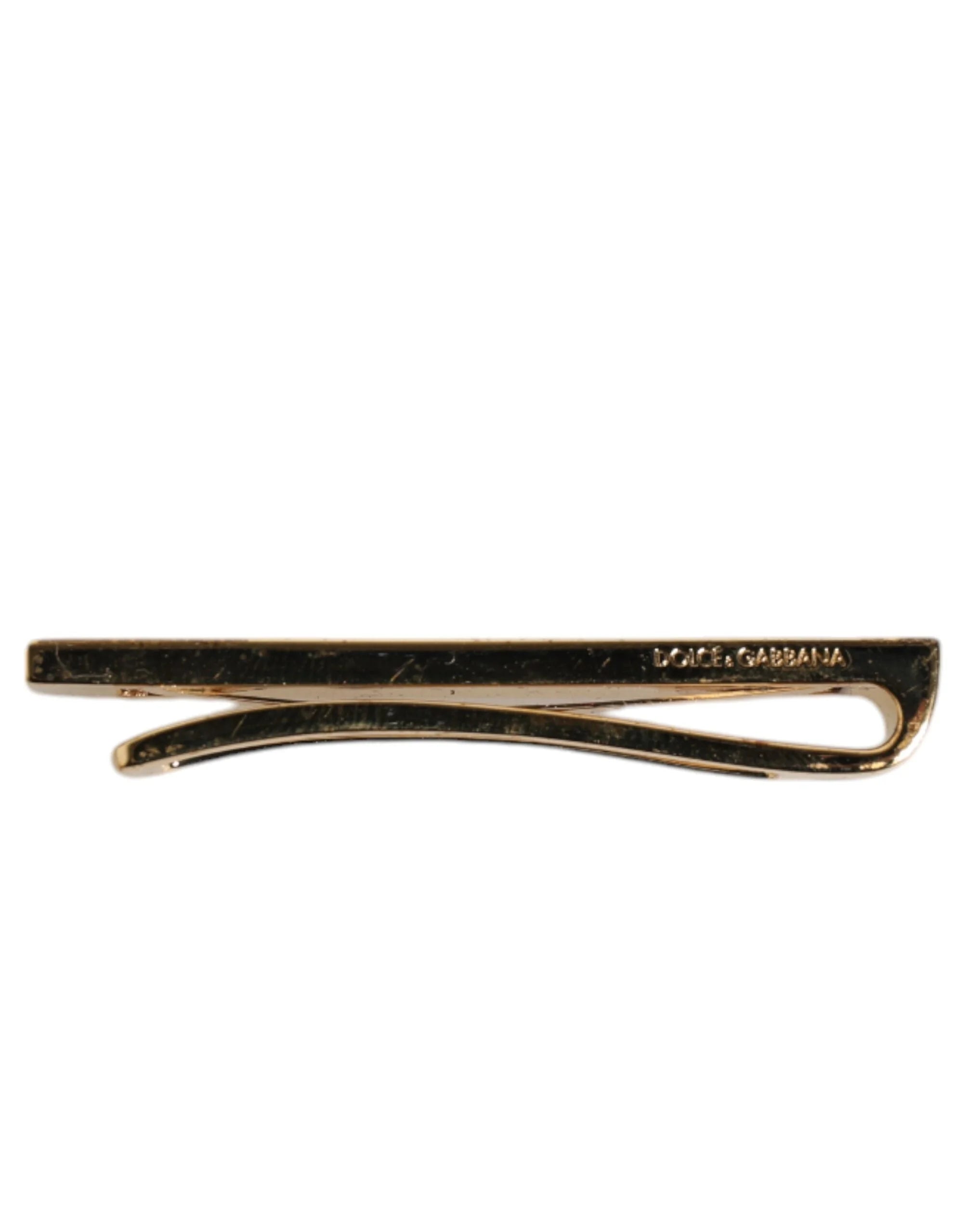 Dolce & Gabbana Gold Tone Brass Crystal Branded Accessory Tie Clip Bar - Tie Clips