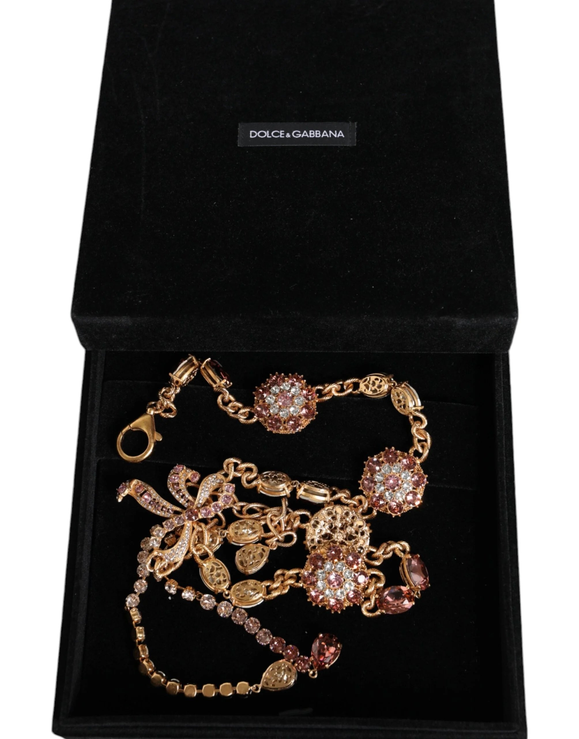 Dolce & Gabbana Gold Tone Brass Crystal Embellished Belt - L - Belts