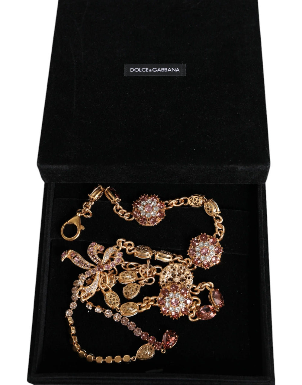 Dolce & Gabbana Gold Tone Brass Crystal Embellished Belt - L - Belts