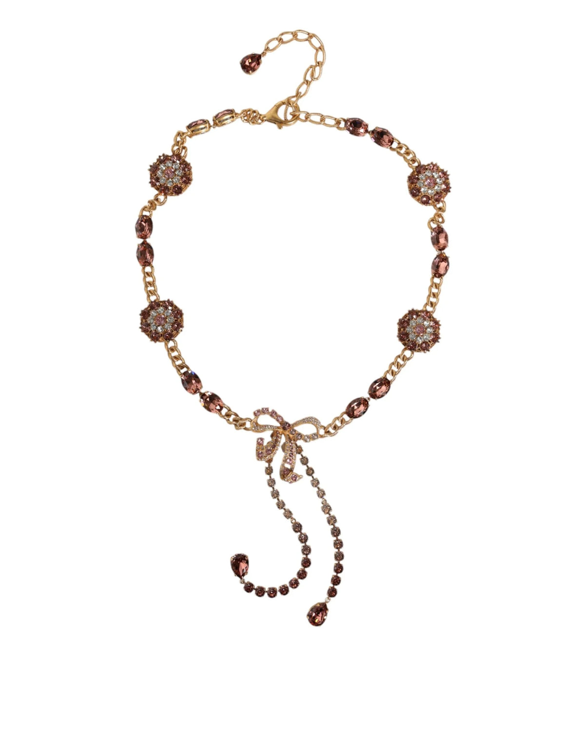 Dolce & Gabbana Gold Tone Brass Crystal Embellished Belt - L - Belts