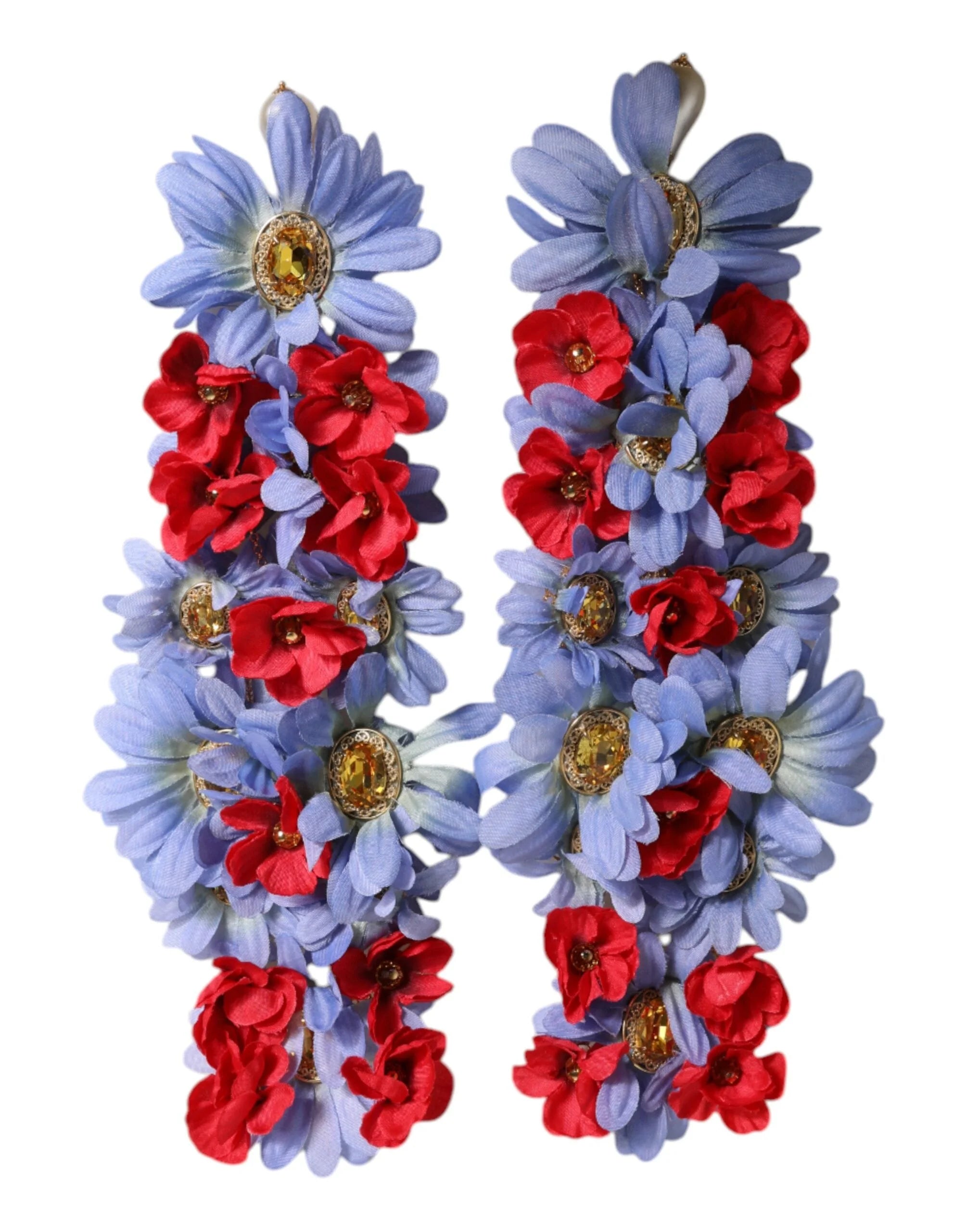 Dolce & Gabbana Gold Tone Brass Floral Crystal Clip On Dangling Earrings - Earrings