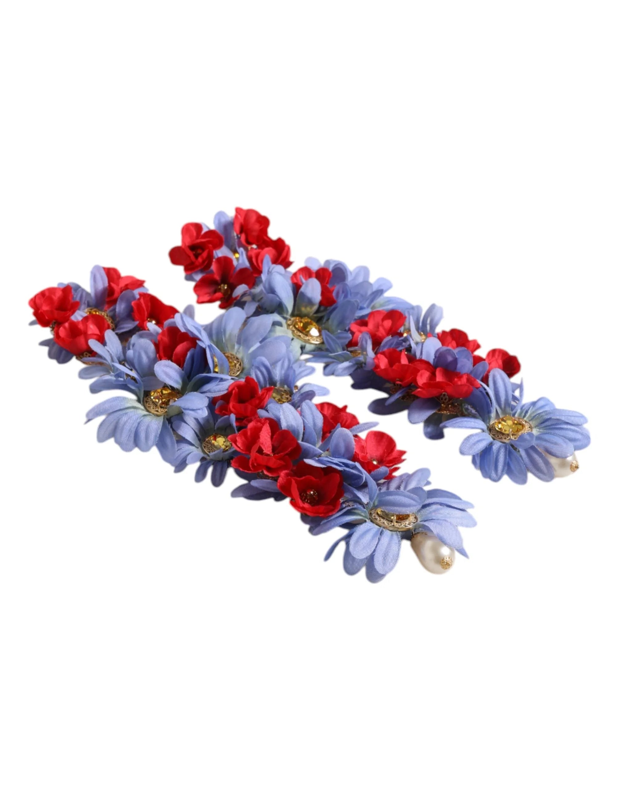 Dolce & Gabbana Gold Tone Brass Floral Crystal Clip On Dangling Earrings - Earrings