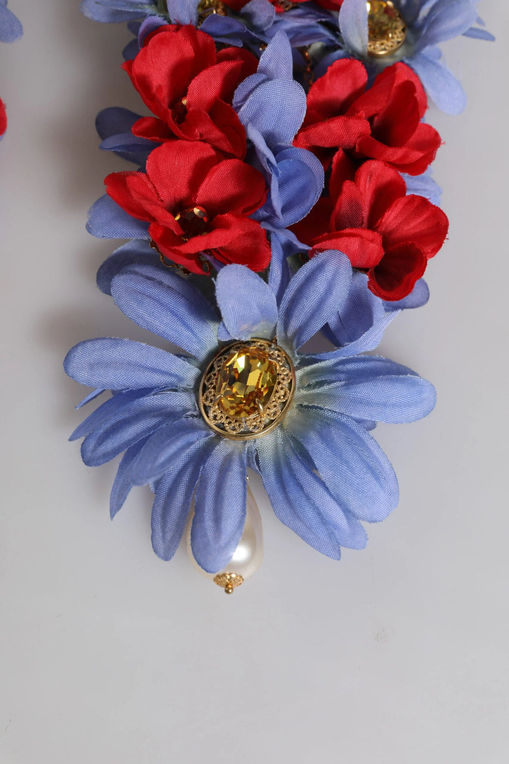 Dolce & Gabbana Gold Tone Brass Floral Crystal Clip On Dangling Earrings - Earrings